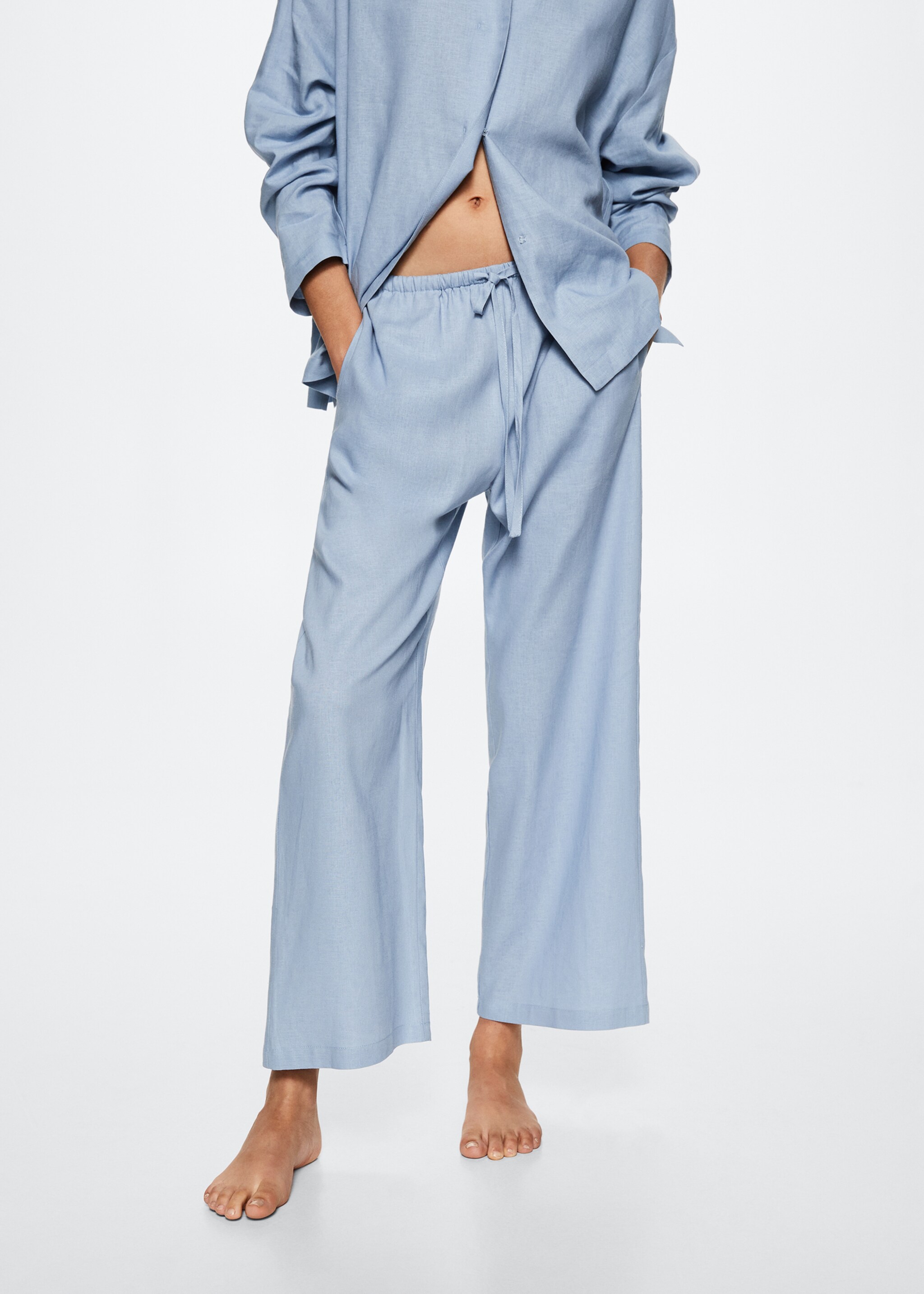 Linen pajama pants - Medium plane, Blue. Ref: 37074006-00.