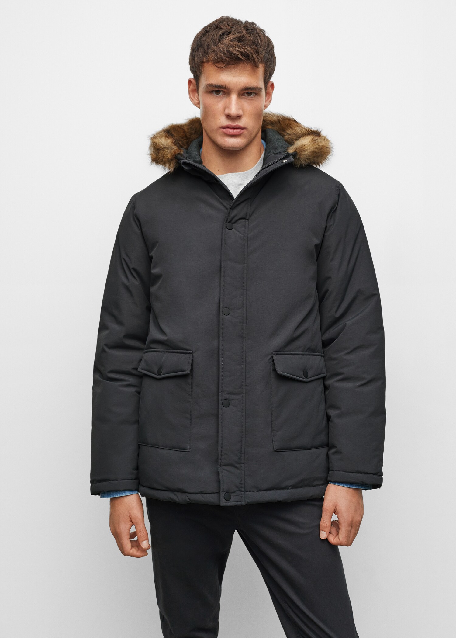 Anorak with shearling-effect hood - Medium plane