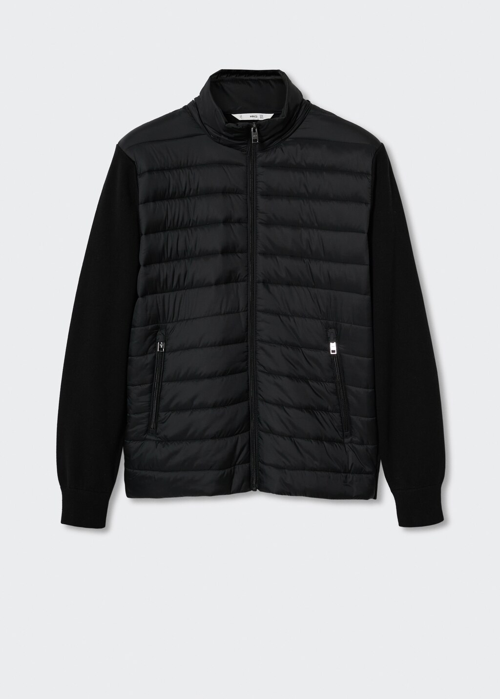 Mens padded jacket with knitted sleeves sale