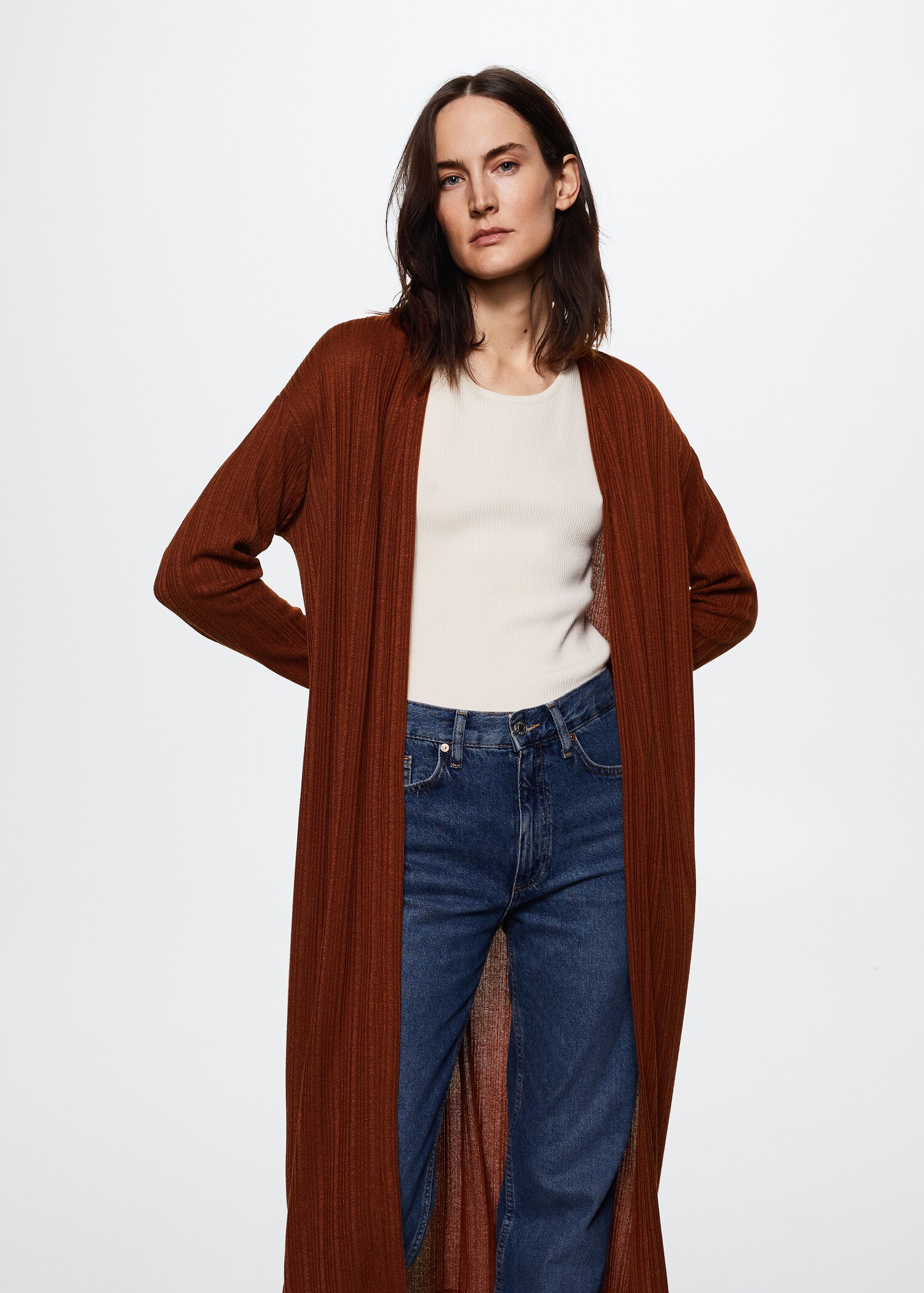 Ribbed long cardigan - Medium plane