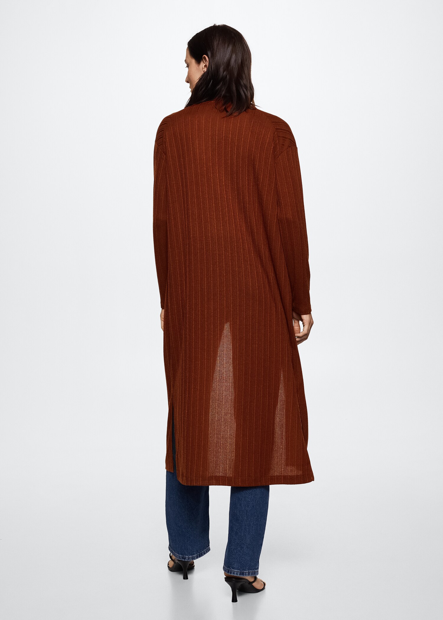 Ribbed long cardigan - Reverse of the article