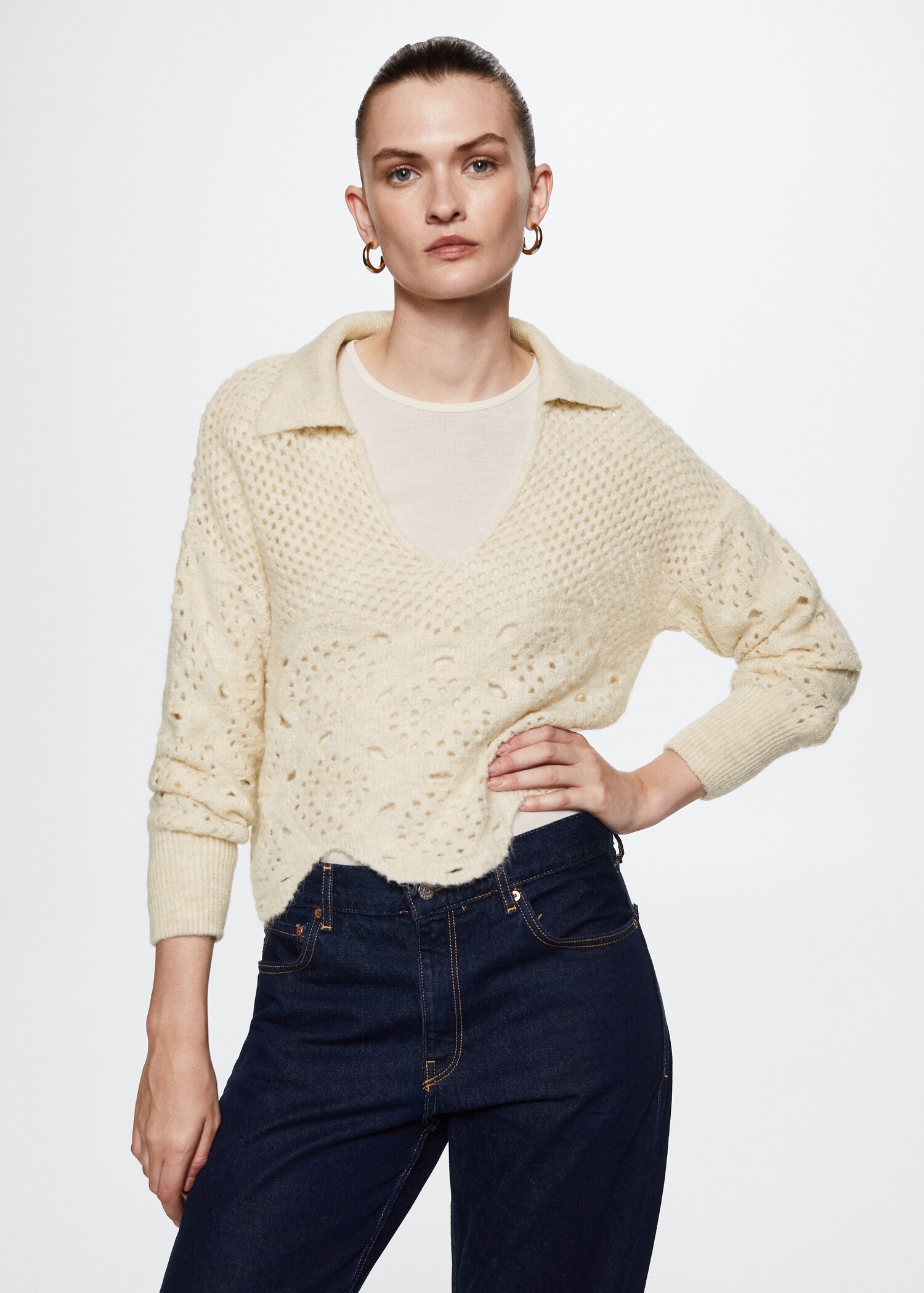 Pullover mit Lochstrickmuster - Mittlere Ansicht