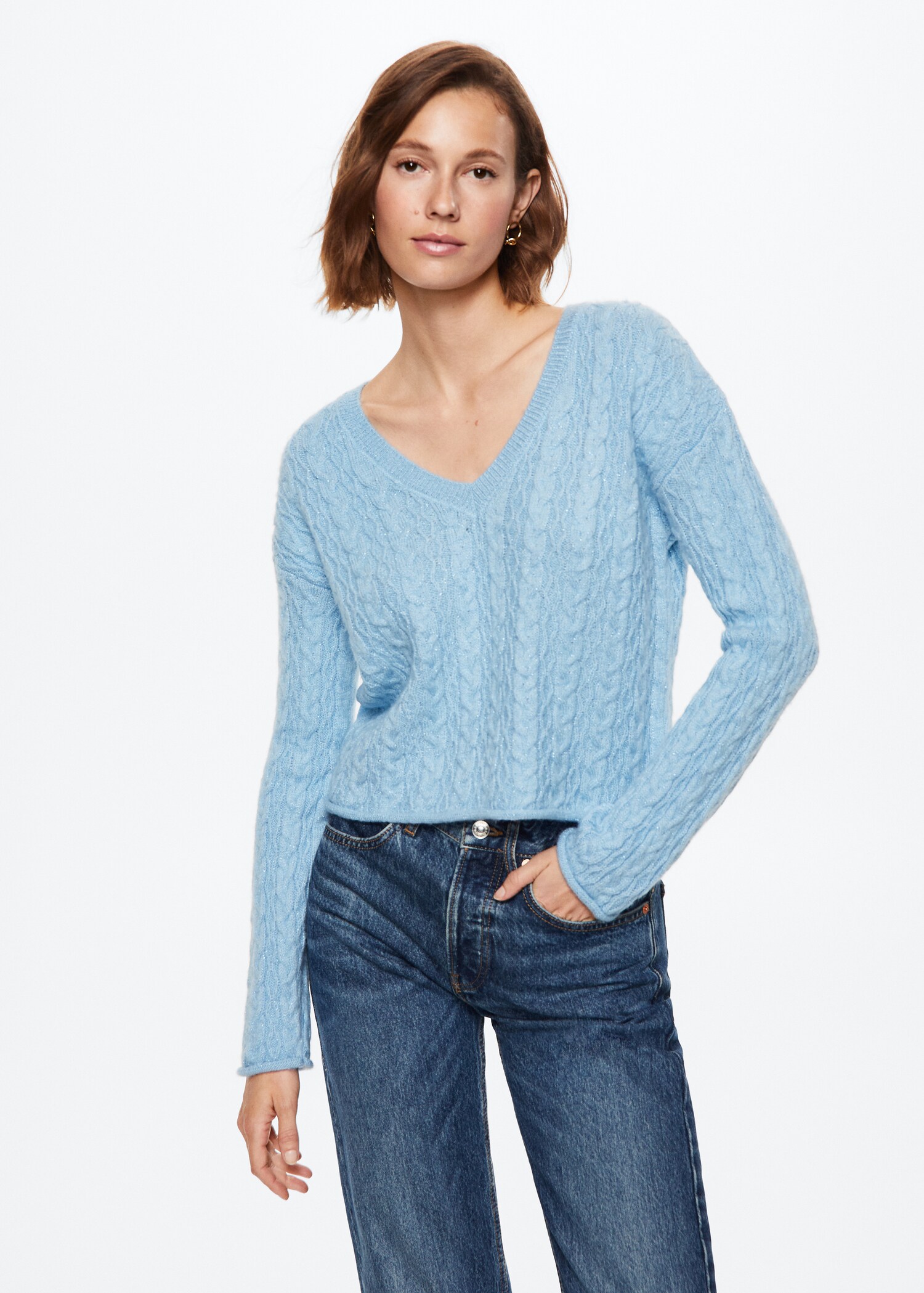 V-neck braided sweater - Medium plane