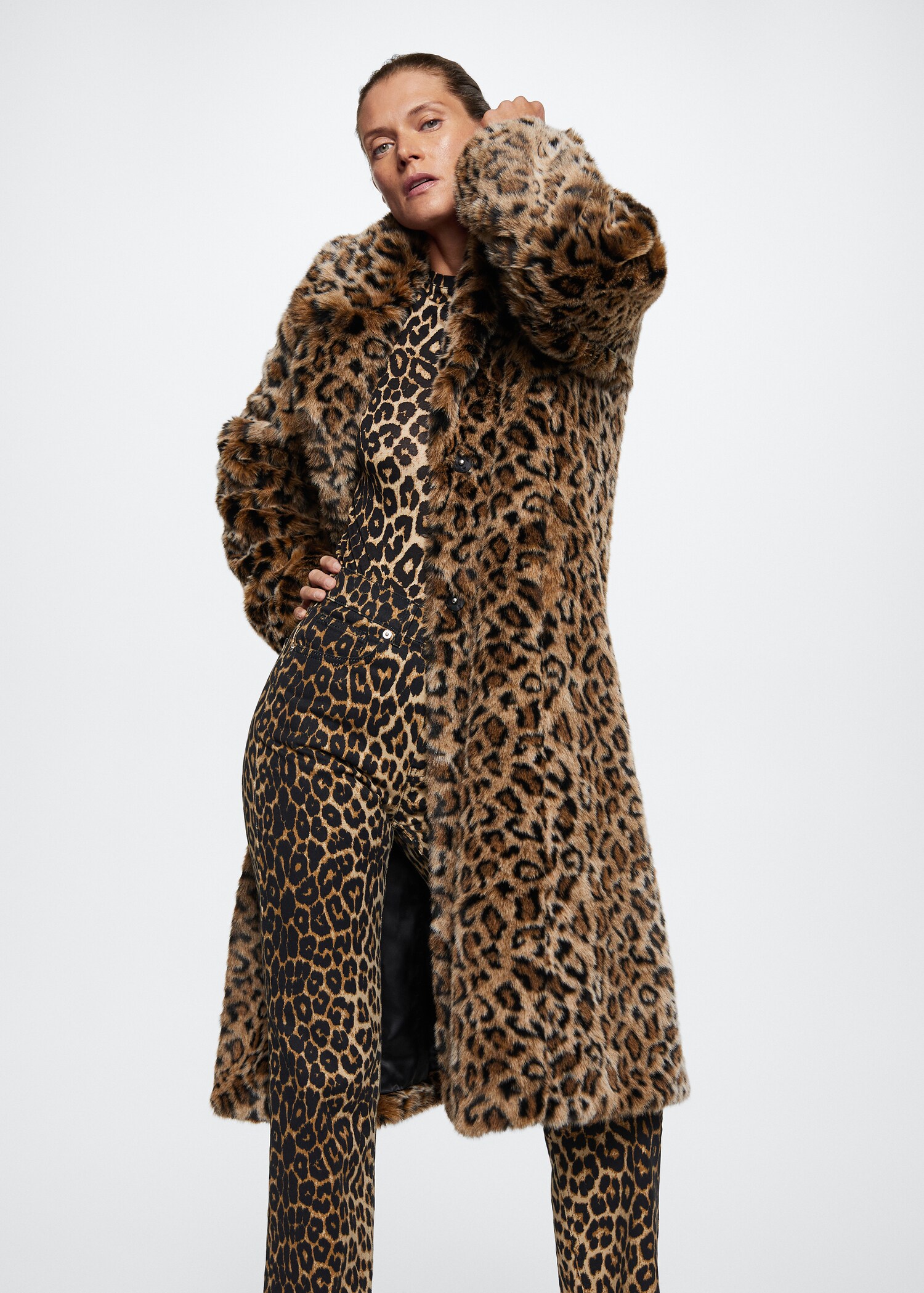 Animal-print fur-effect coat - Medium plane