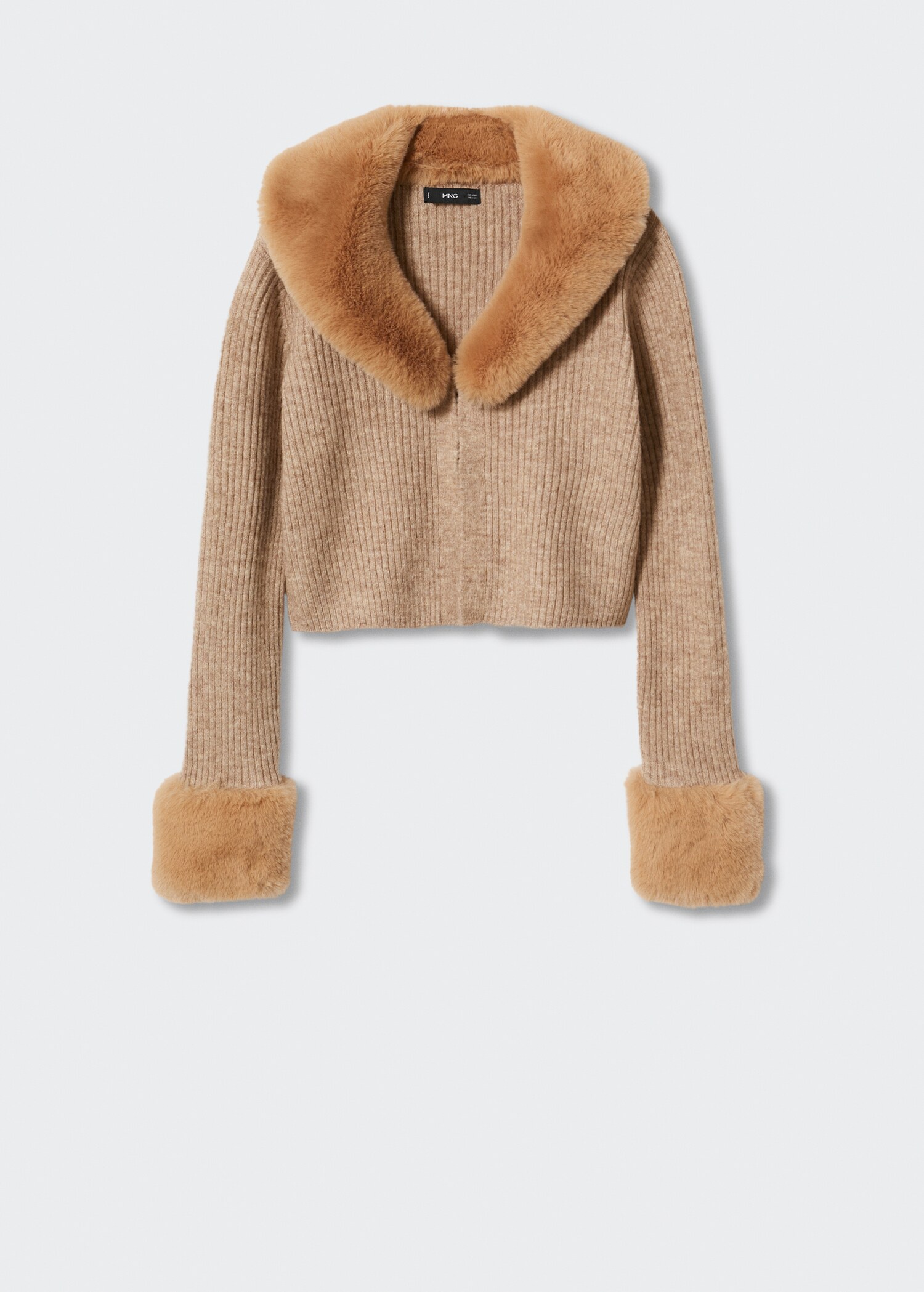 Cardigan with fur-effect collar - Article without model