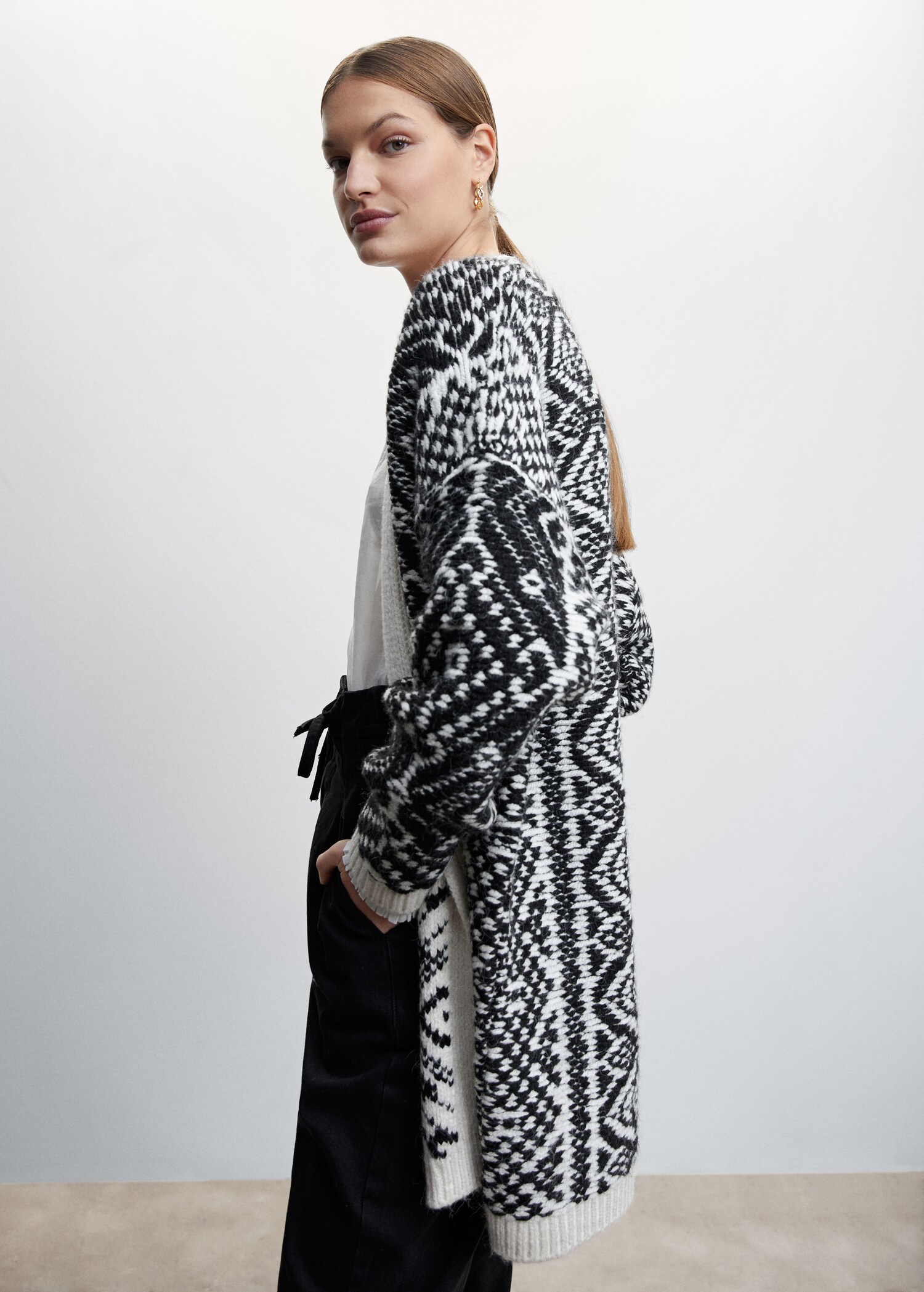 Cardigan estampado de malha invertida - Plano médio