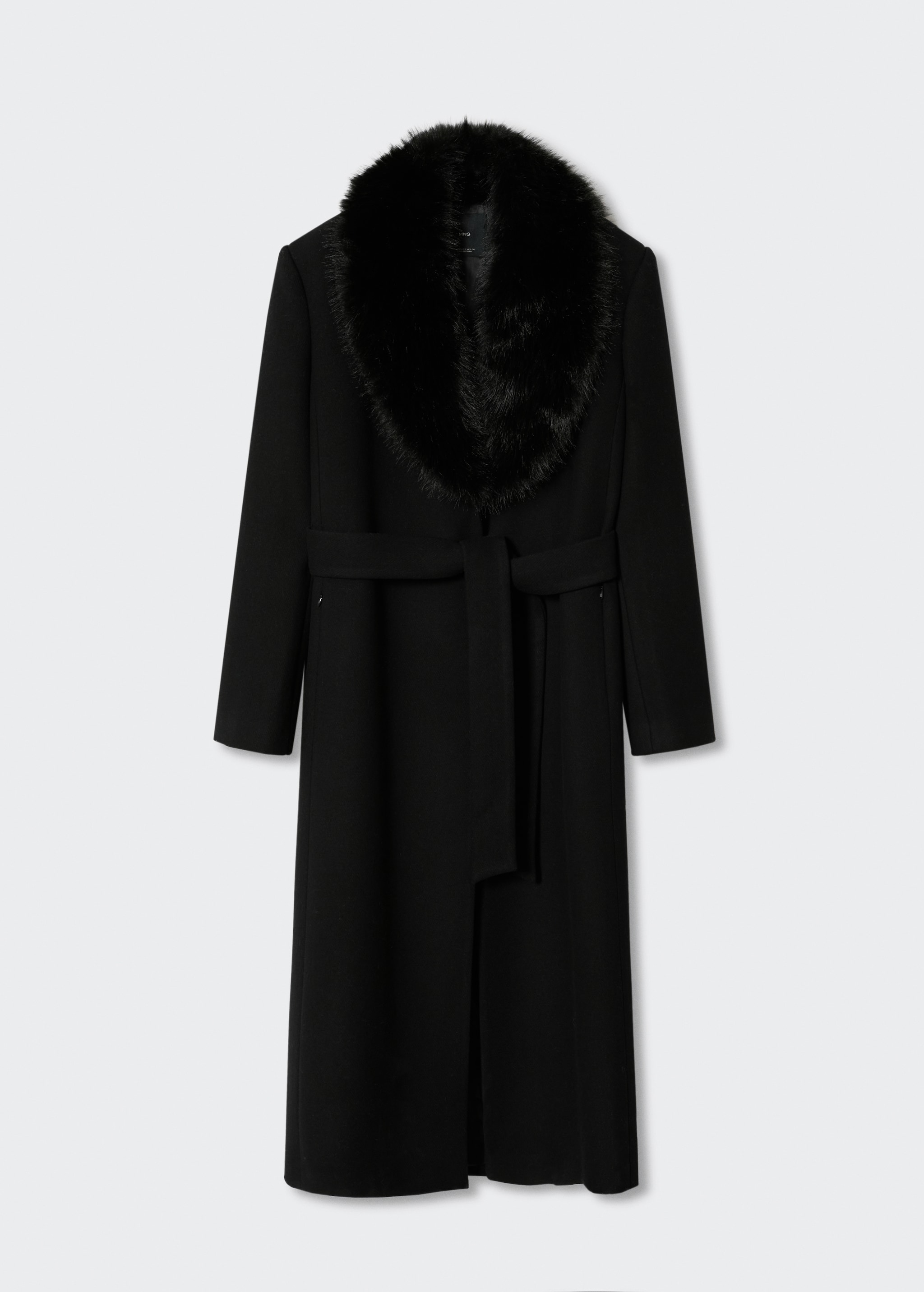 Detachable wool coat with fur-effect collar - Article without model