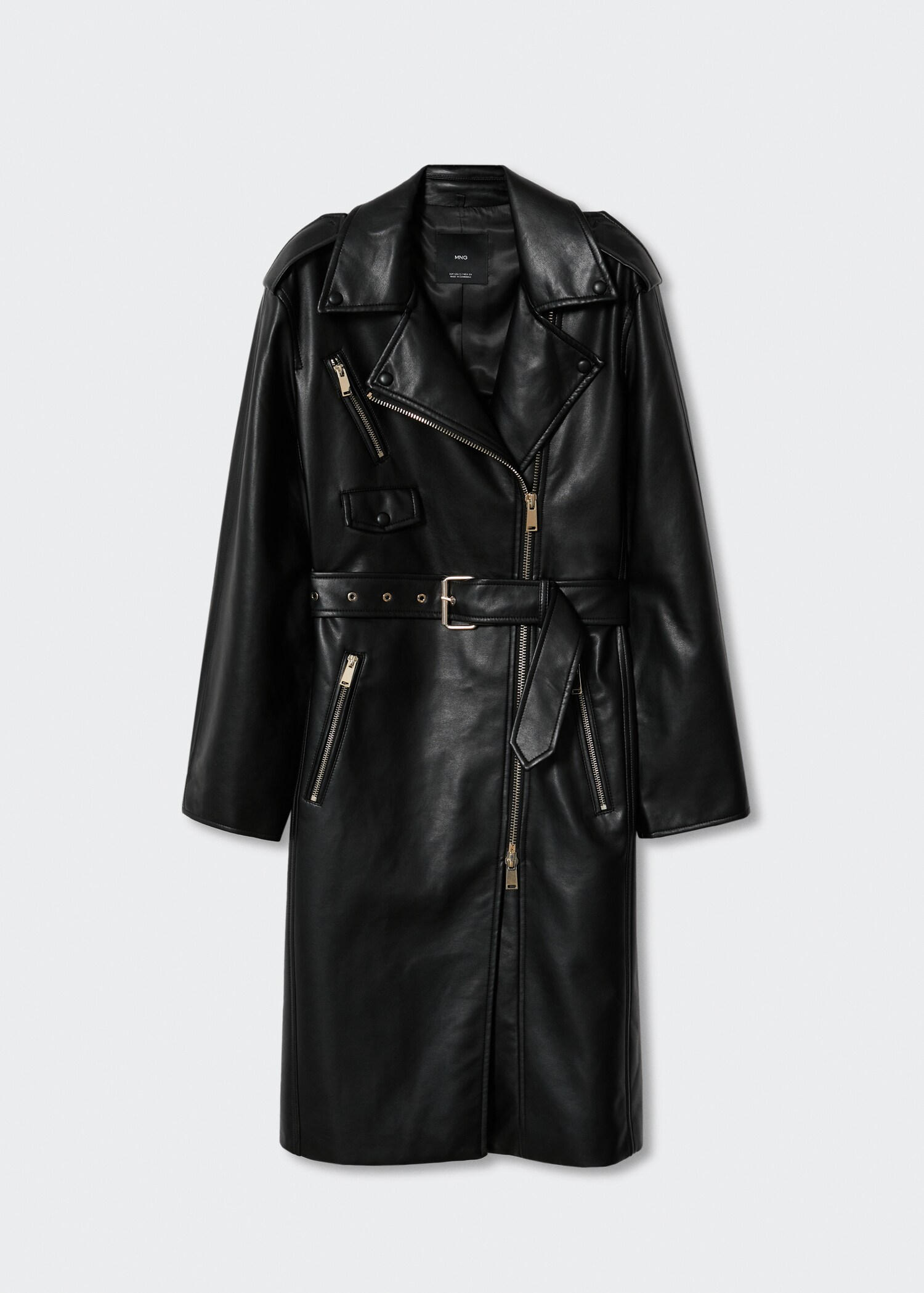 Leather-effect trench coat with zip - Article without model