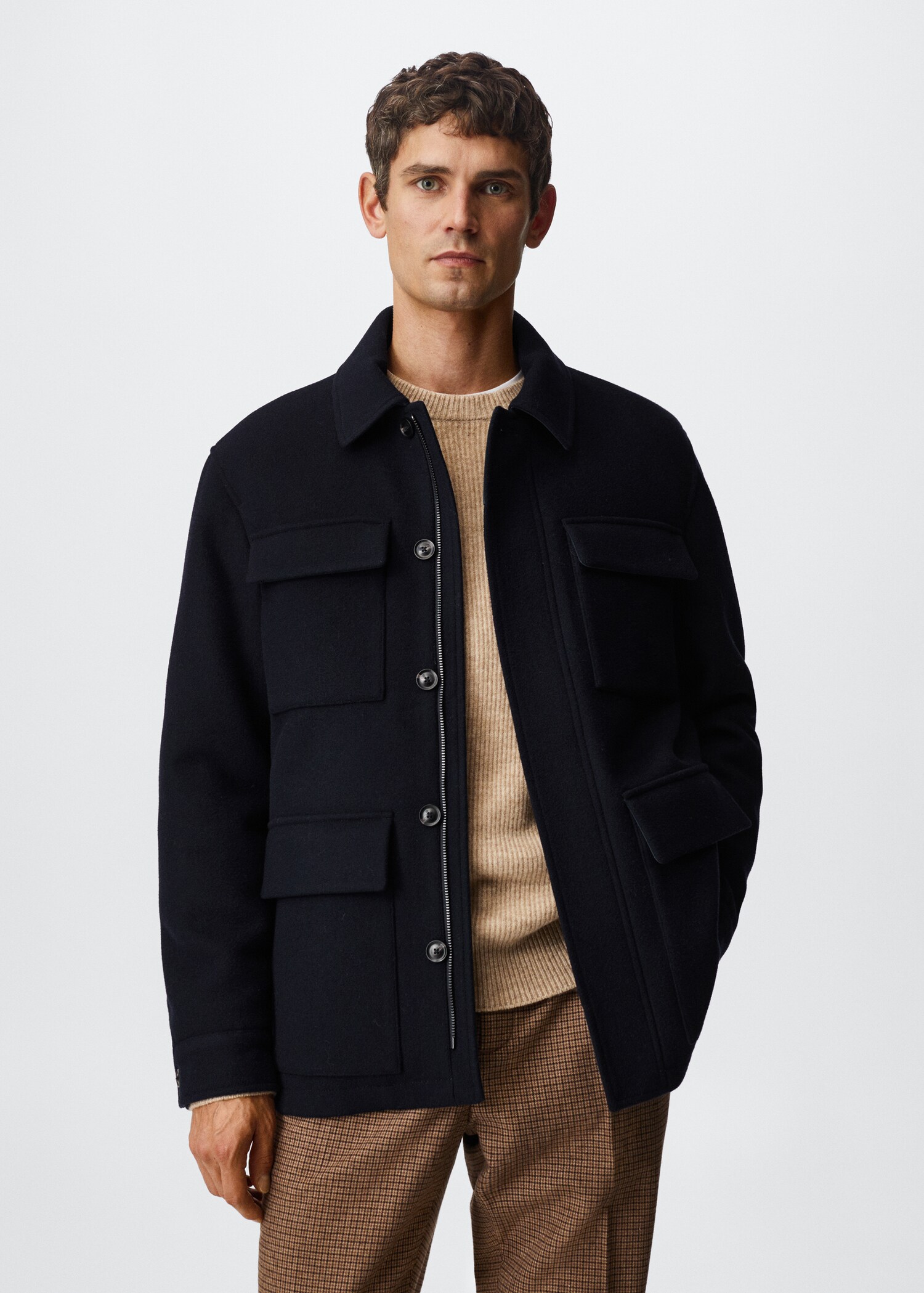Pocketed wool-blend jacket - Man | MANGO OUTLET USA