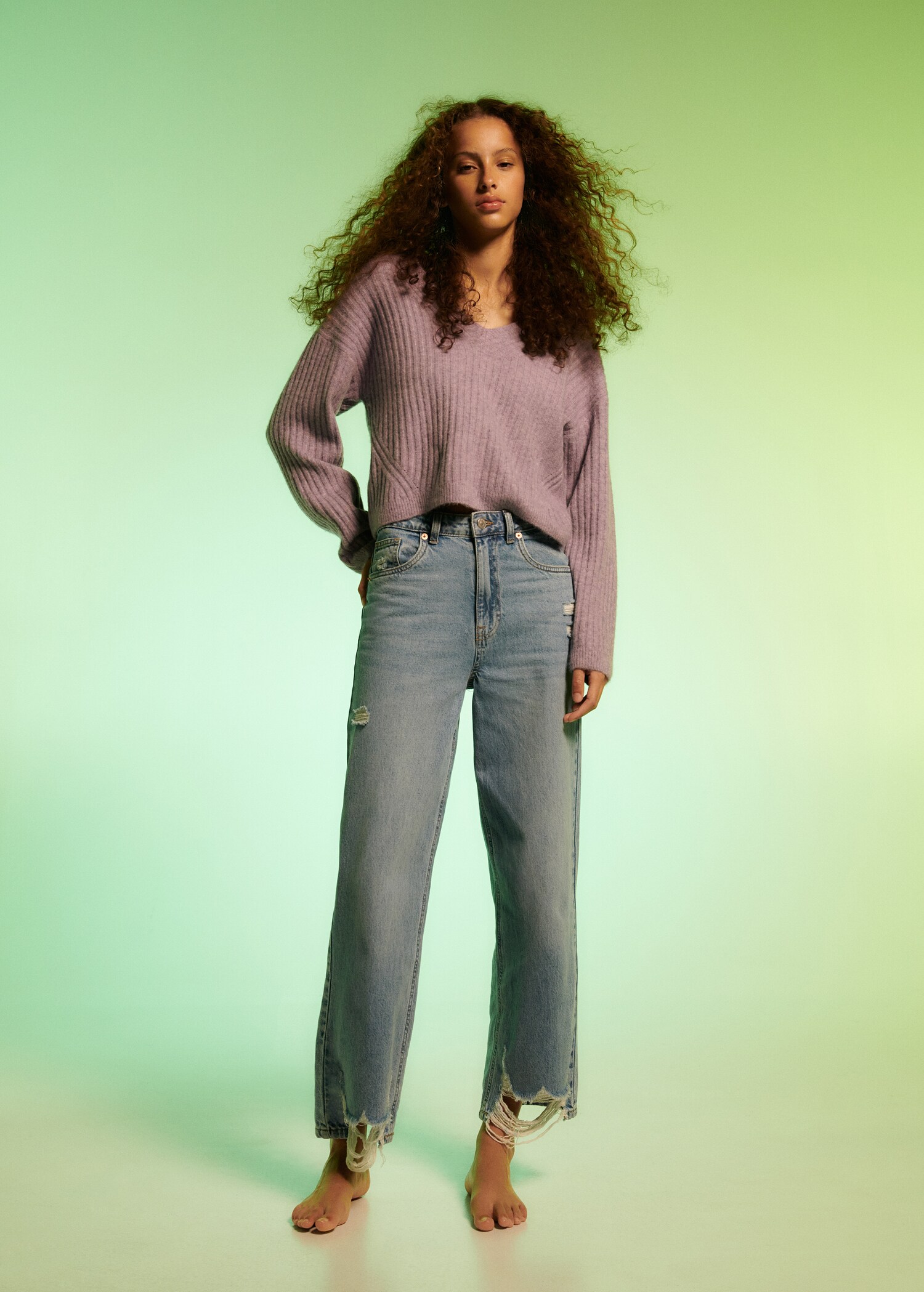 Frayed hem straight jeans - Details of the article 6