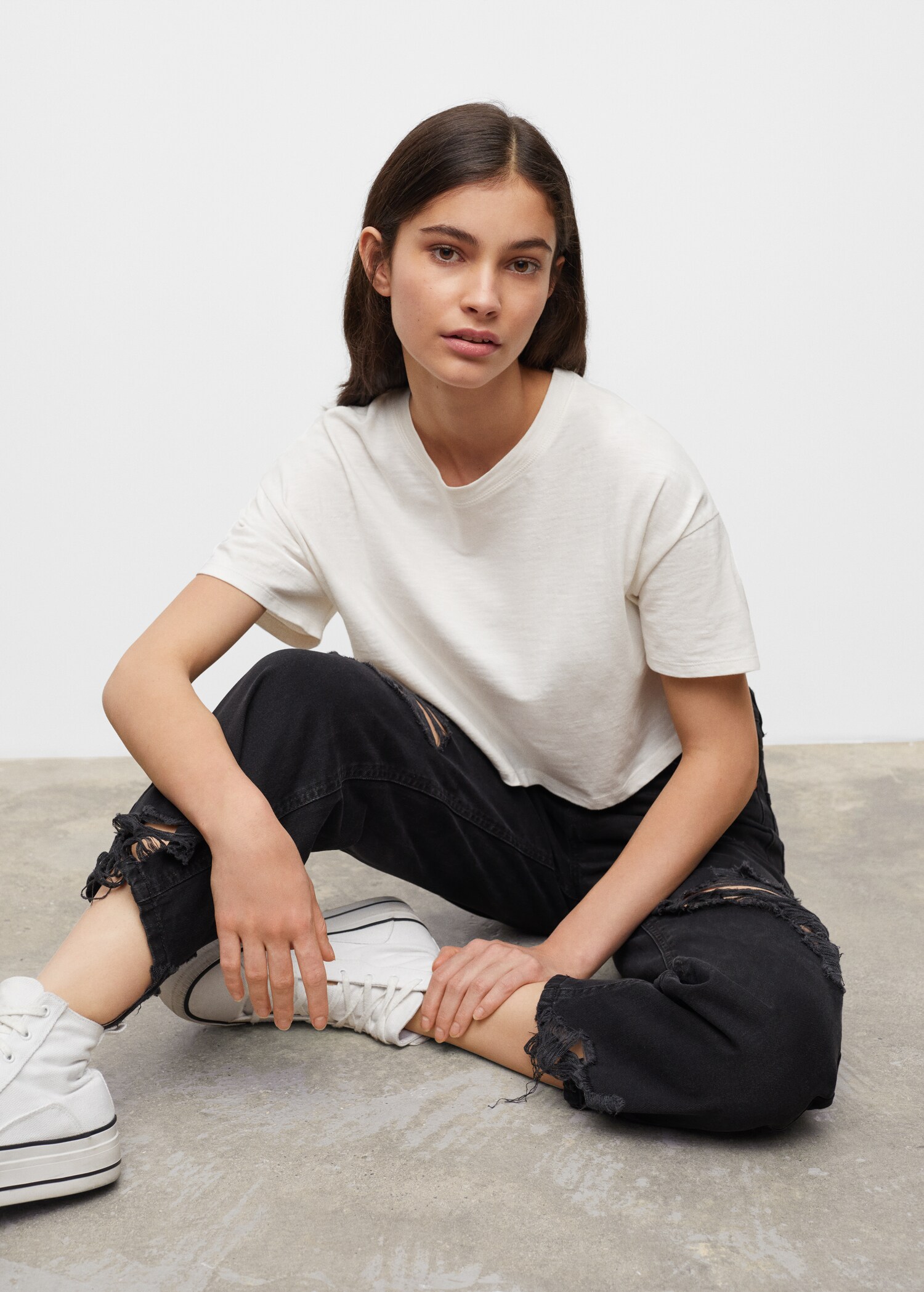 Frayed hem straight jeans - Medium plane