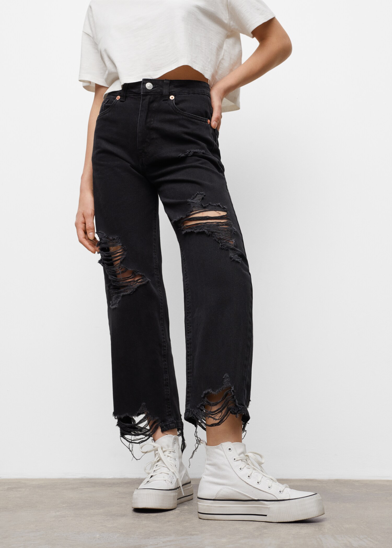 Frayed hem straight jeans - Details of the article 1