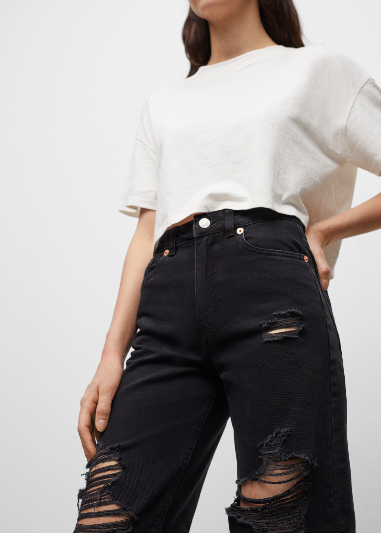 Frayed hem straight jeans - Details of the article 2