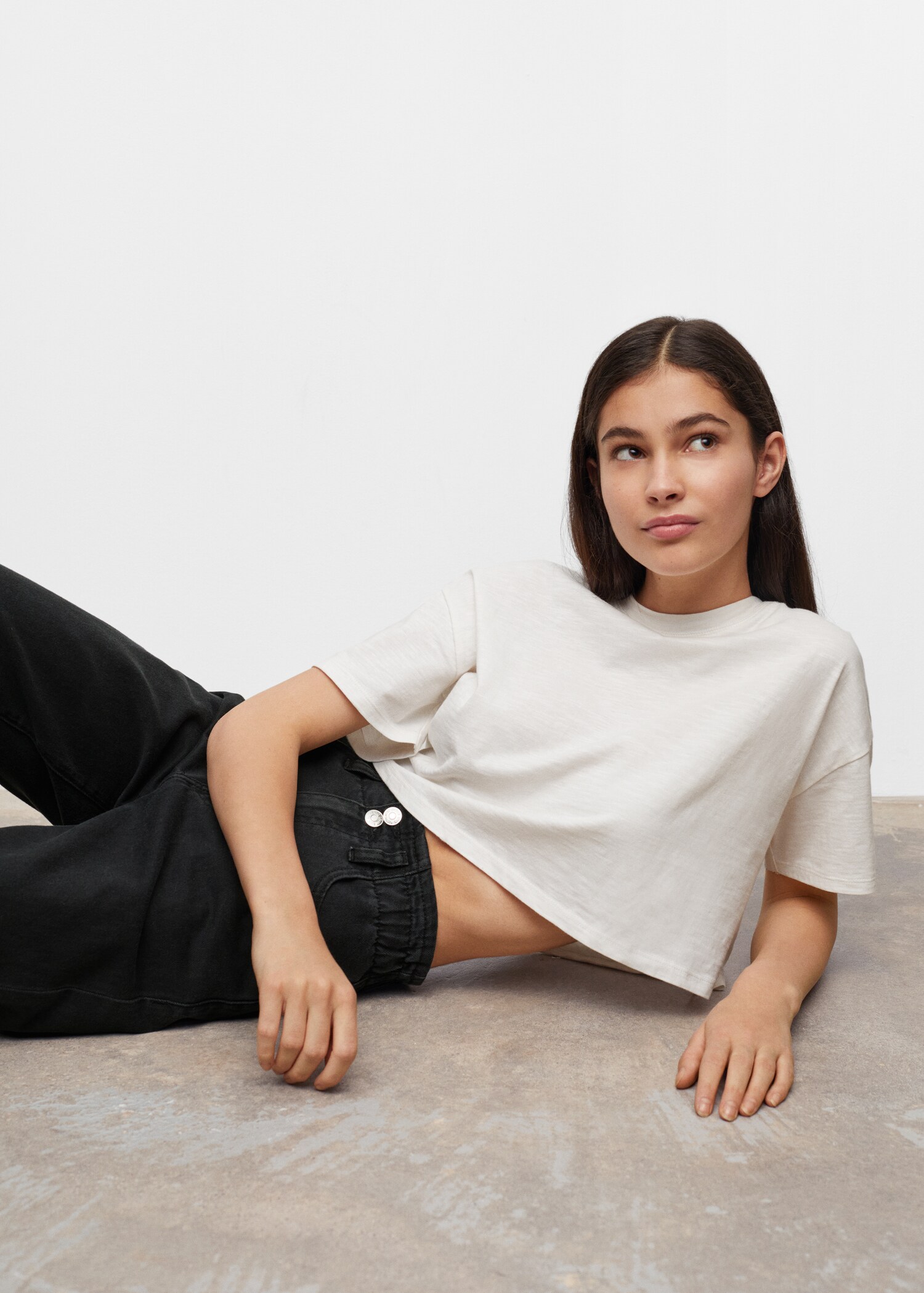 Cropped paperbag jeans - Medium plane