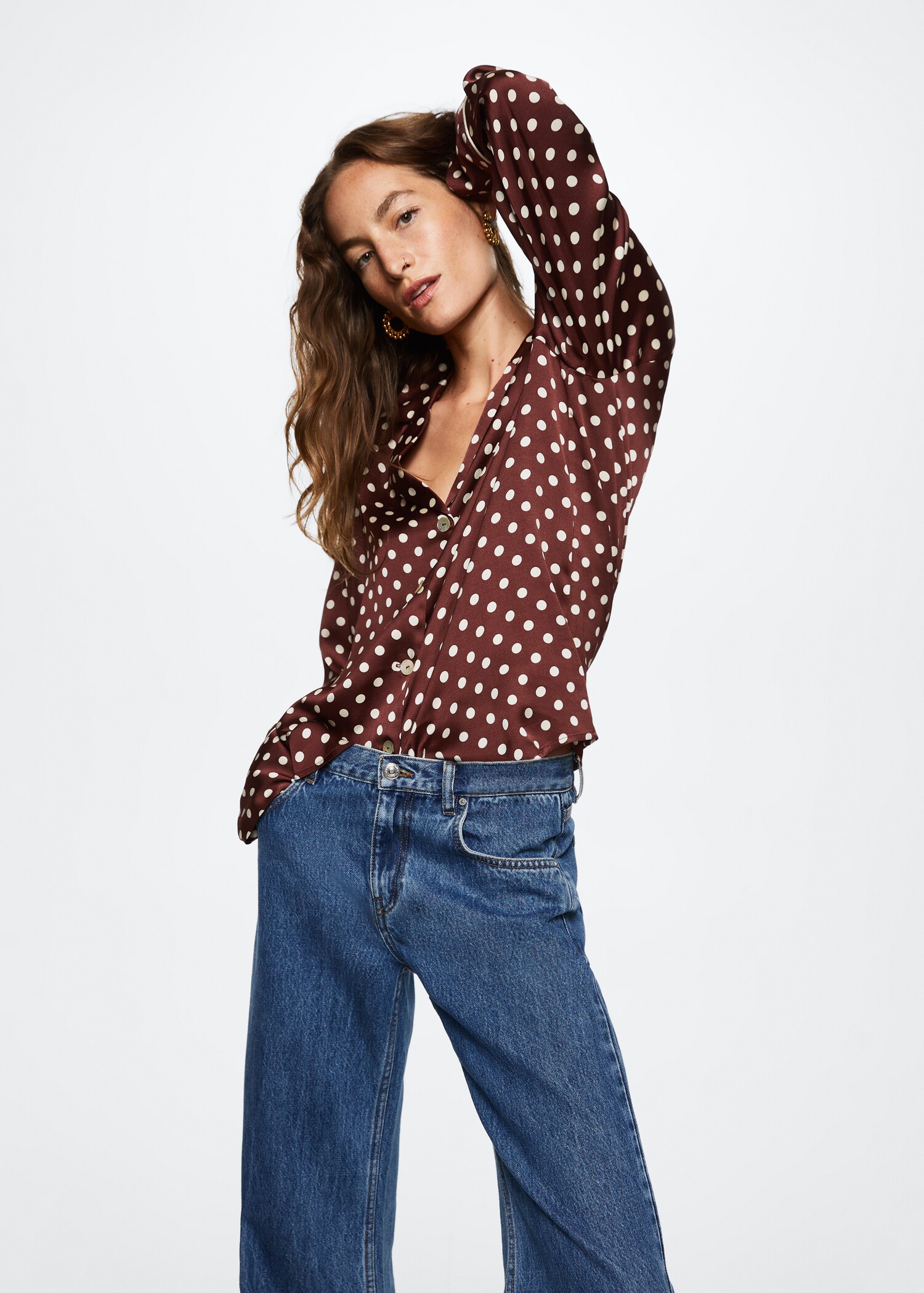Polka-dot satin-finish shirt - Medium plane