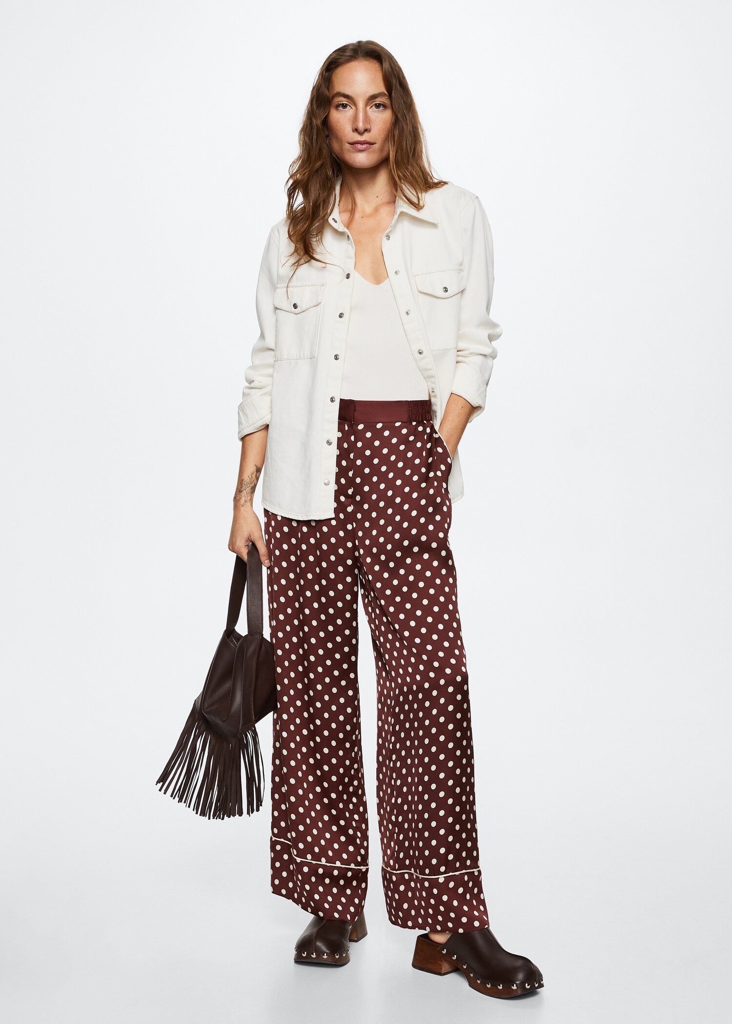 Polka-dot satin trousers - Details of the article 1