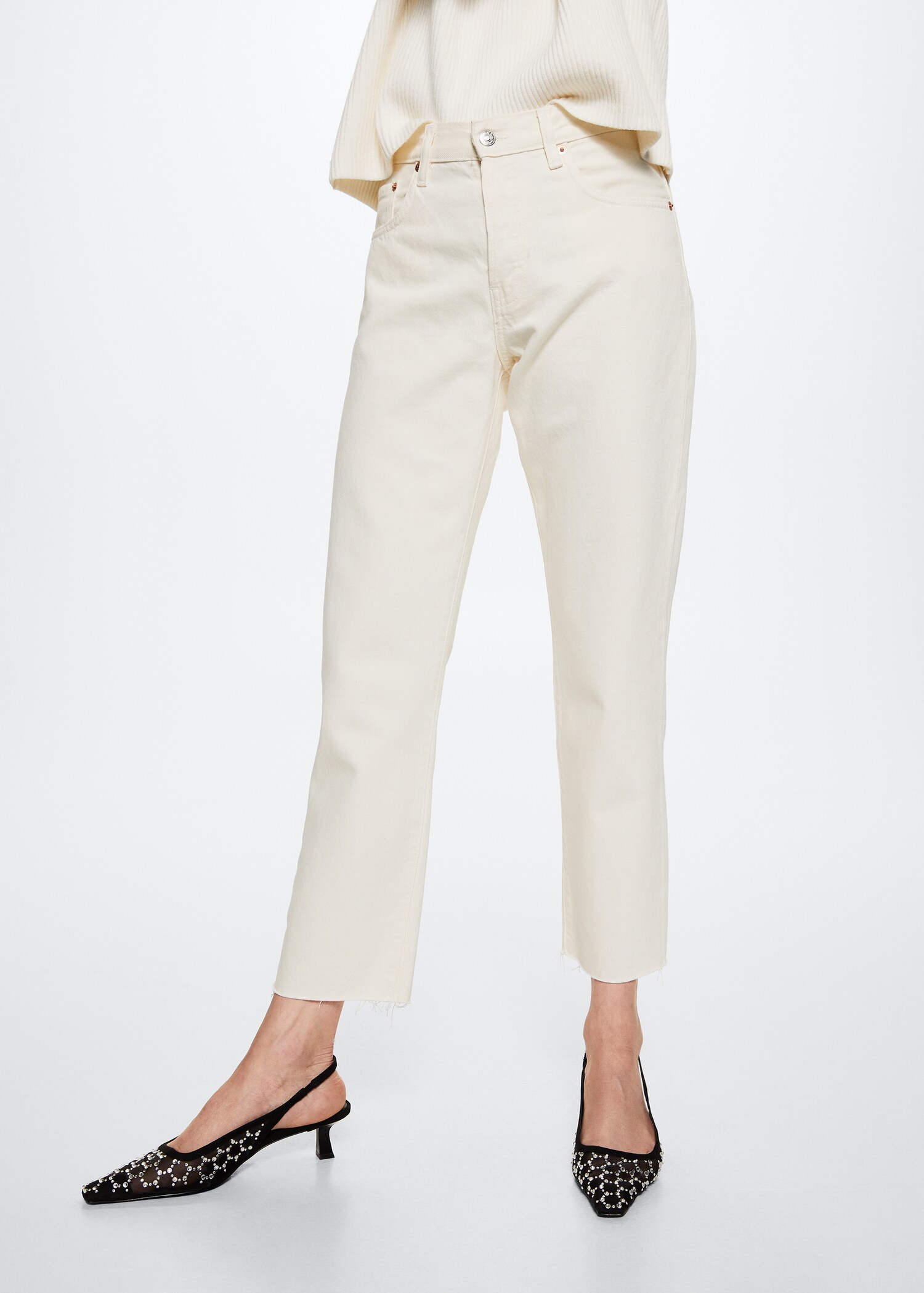 High-waist cropped straight jeans - Medium plane
