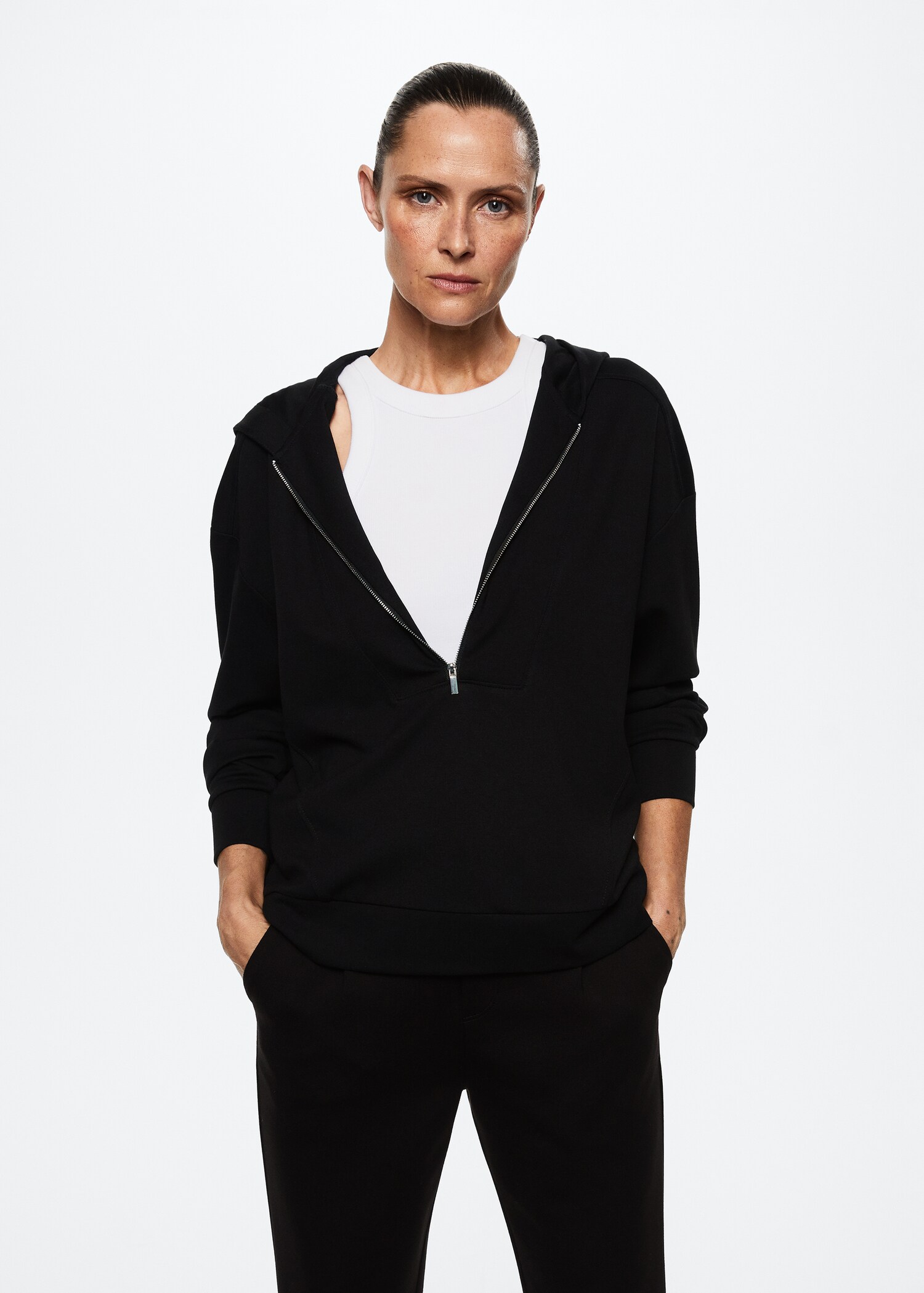 Sweatshirt perkinskrage dragkedja - Bild av mittparti