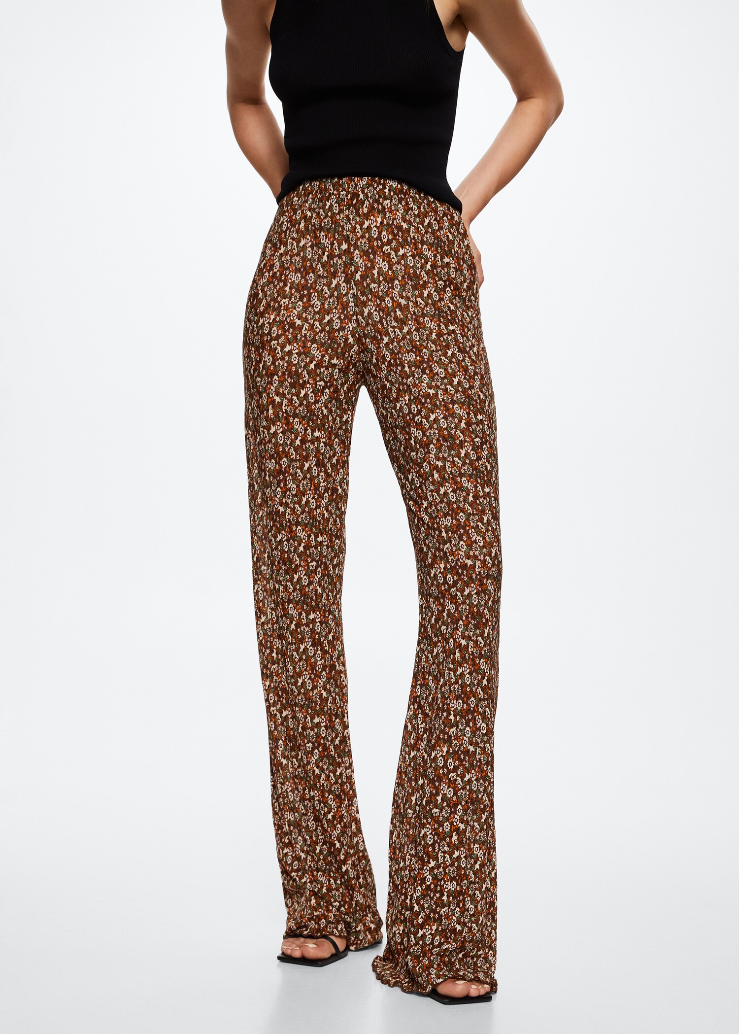 Ausgestellte Hose mit Blumenmuster - Mittlere Ansicht