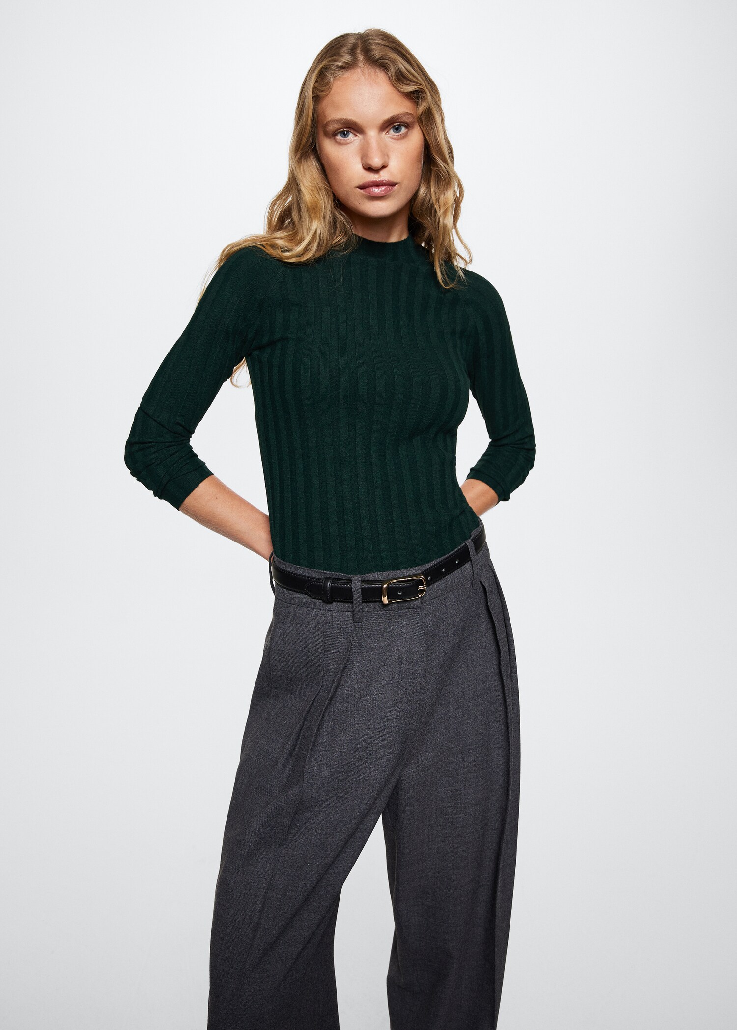 Perkins-neck rib-knit  sweater - Medium plane