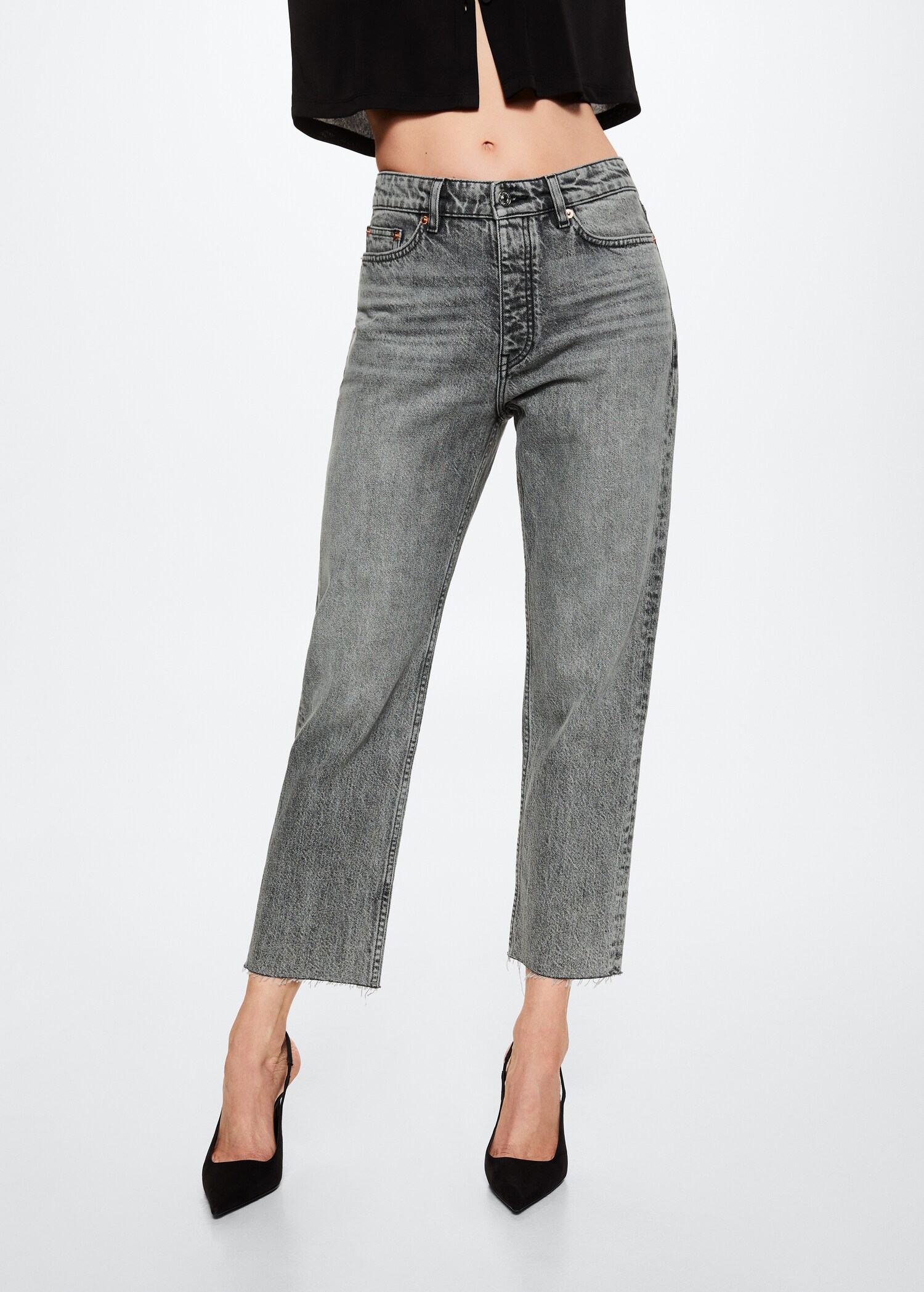 High-waist cropped straight jeans - Medium plane
