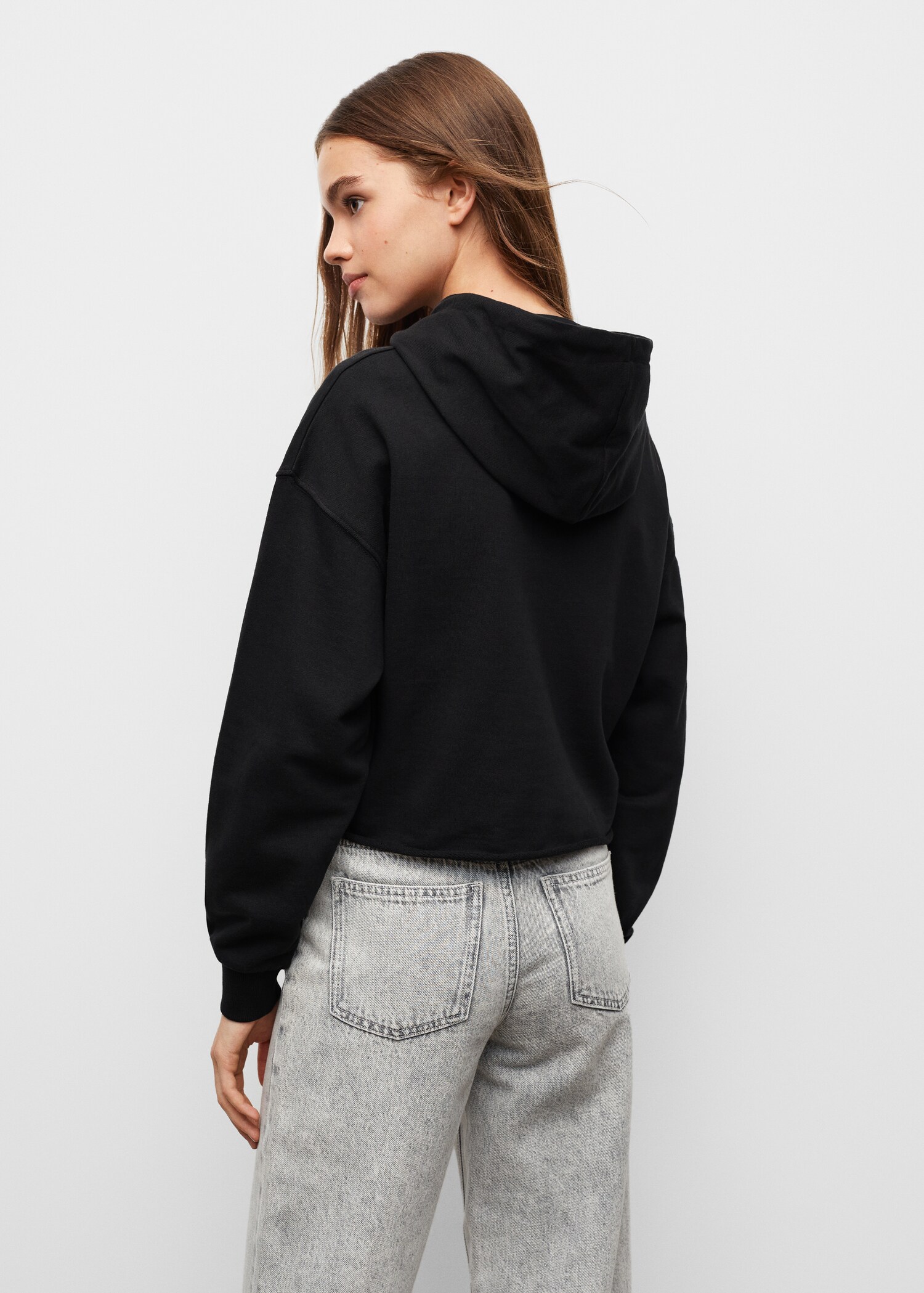 Kort sweatshirt huva - Artikelns baksida