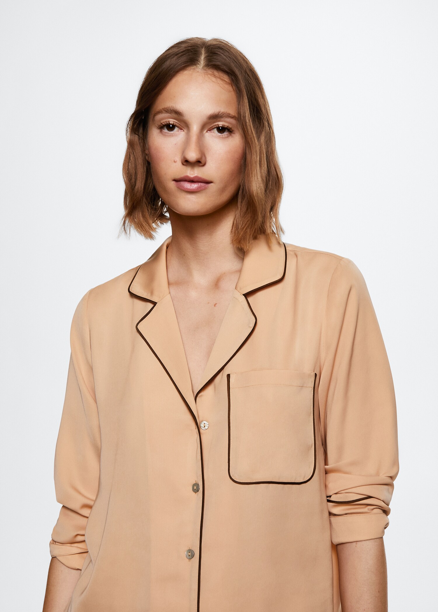 Pyjama shirt with contrast piping - Details of the article 1
