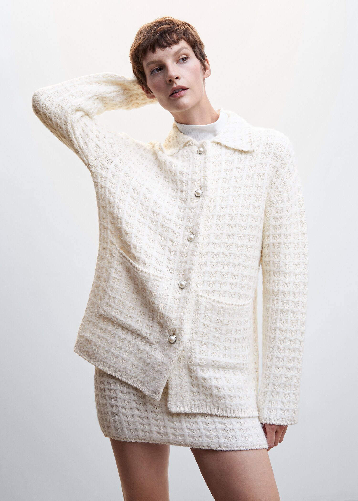 Openwork knit cotton cardigan - Medium plane