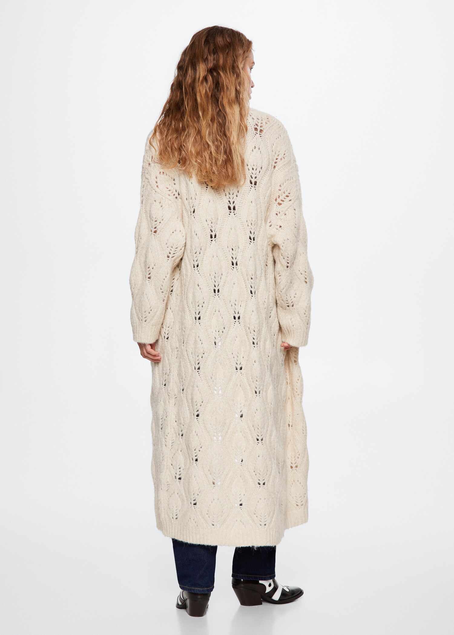 Long openwork knitted cardigan - Reverse of the article