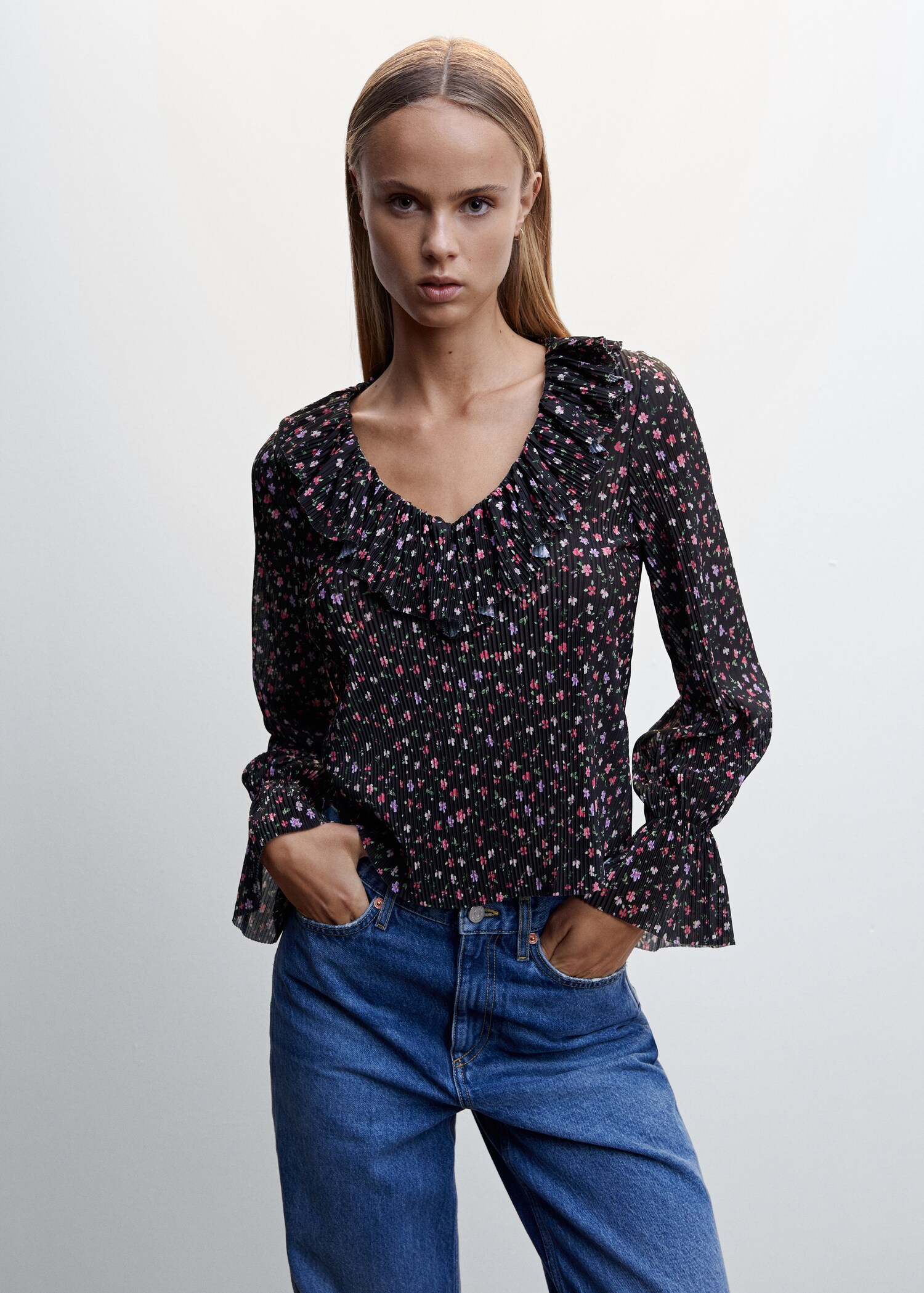 Printed pleated blouse - Medium plane