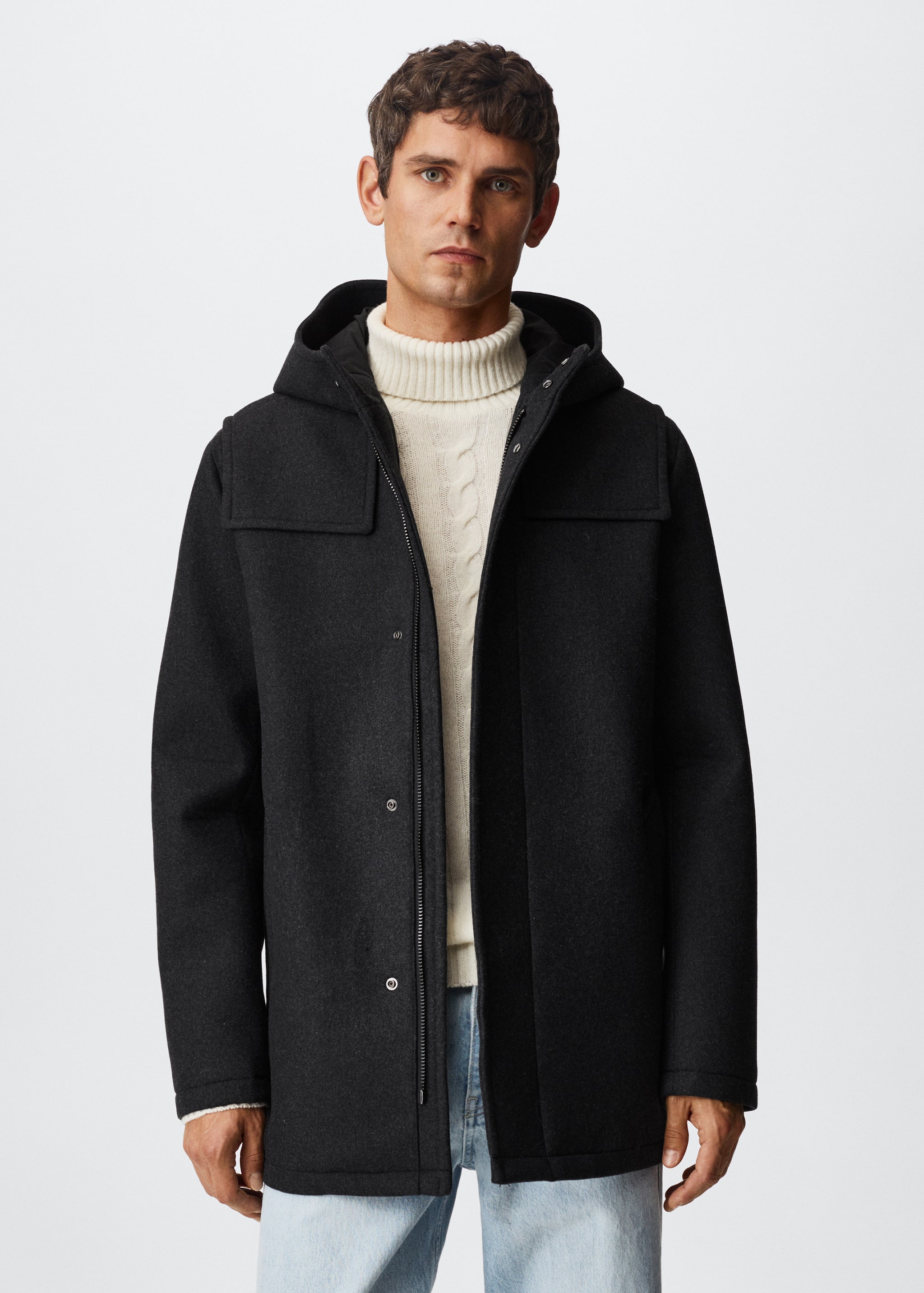Hooded wool coat - Medium plane