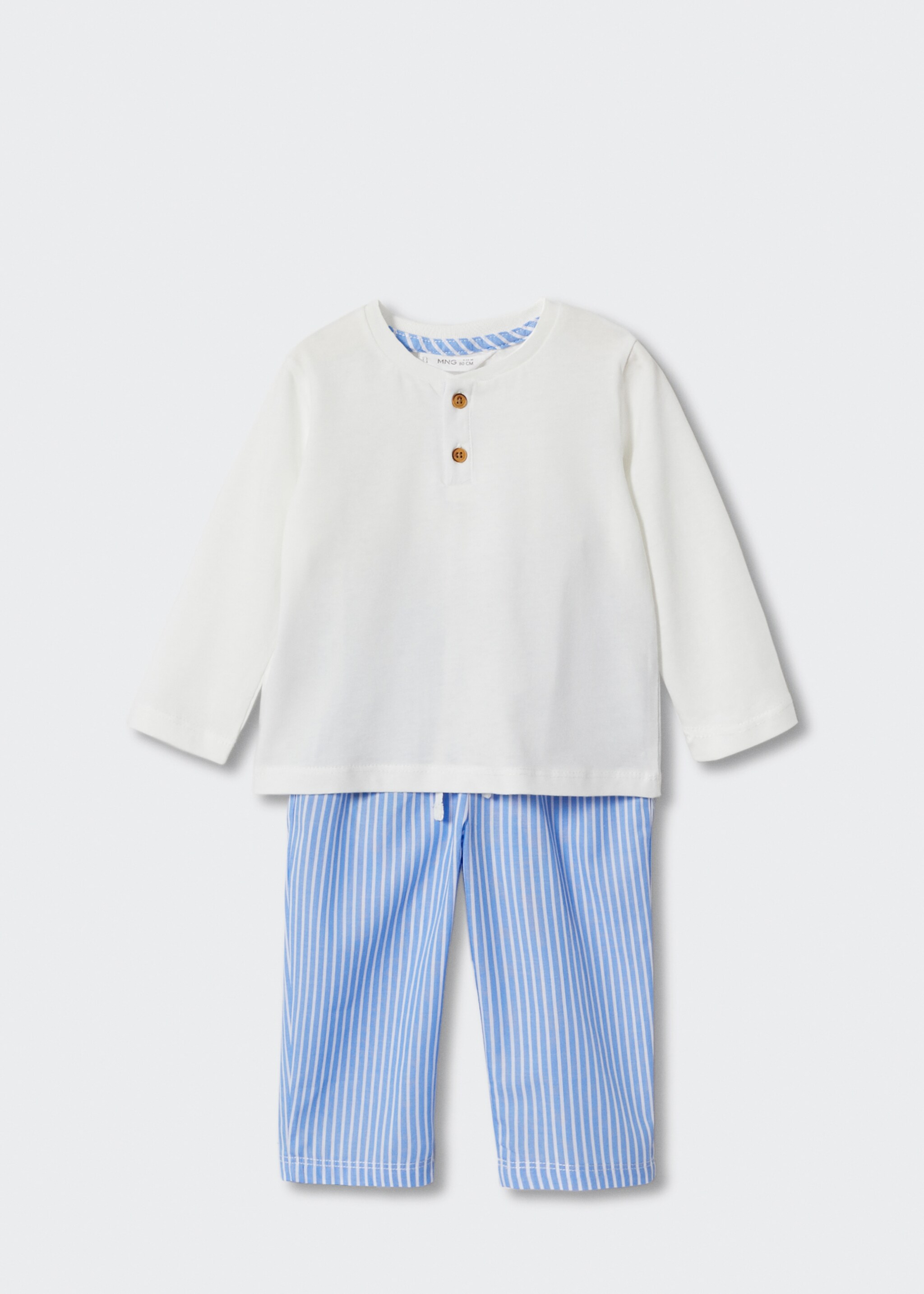 Pijama lungă din bumbac cu dungi - Articol fără model