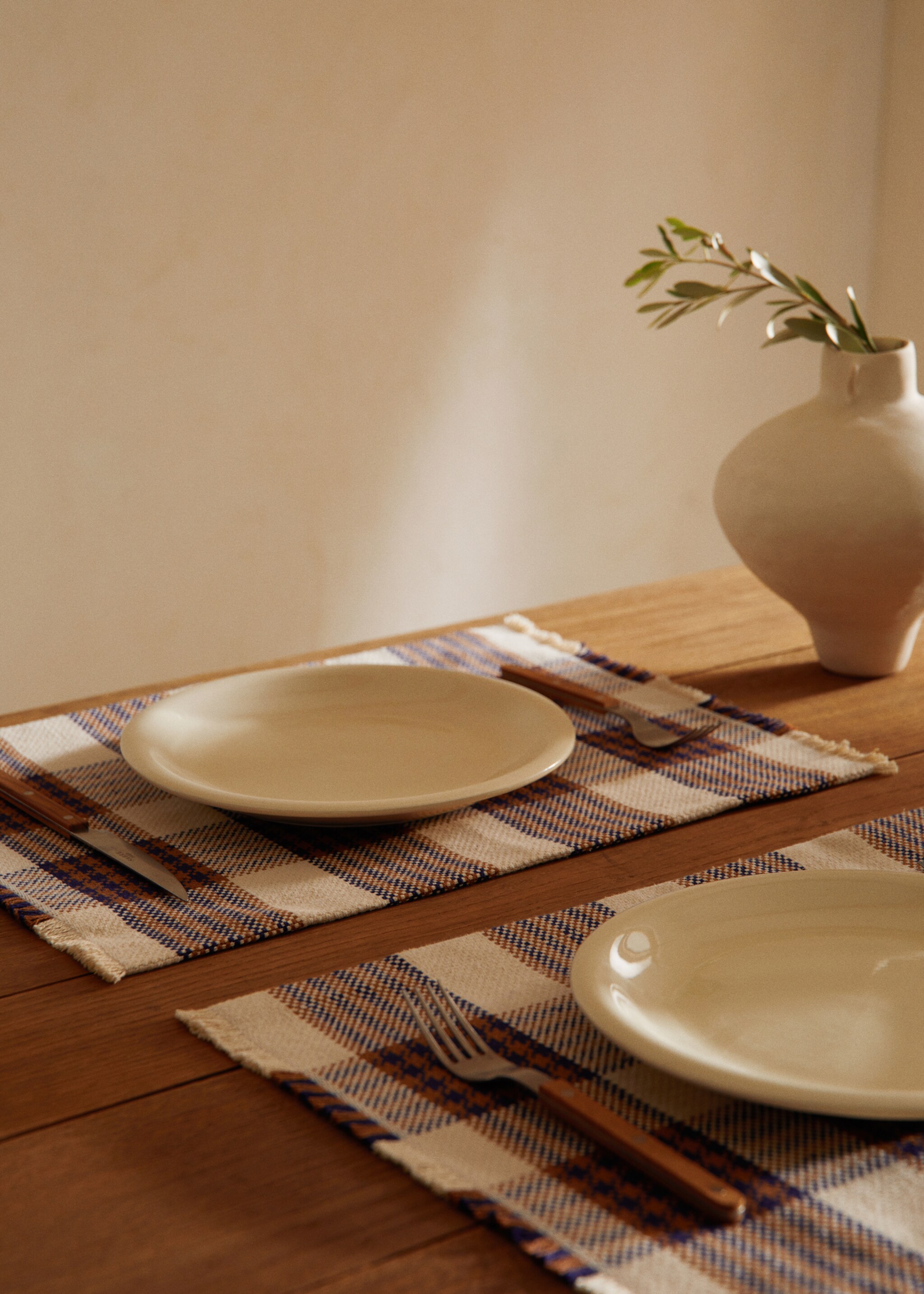 Frayed 100% cotton placemat 35x50cm (2 units) - Details of the article 8, Brown. Ref: 37094020-00.