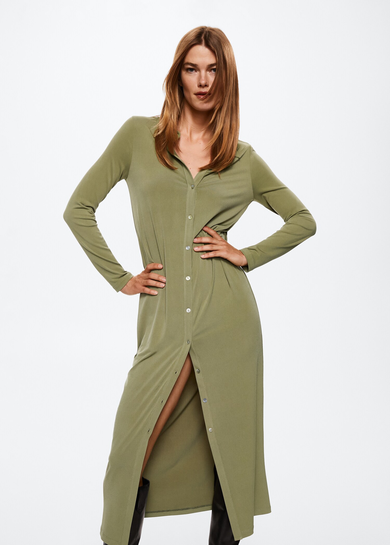 Geknöpftes Midi-Kleid - Mittlere Ansicht
