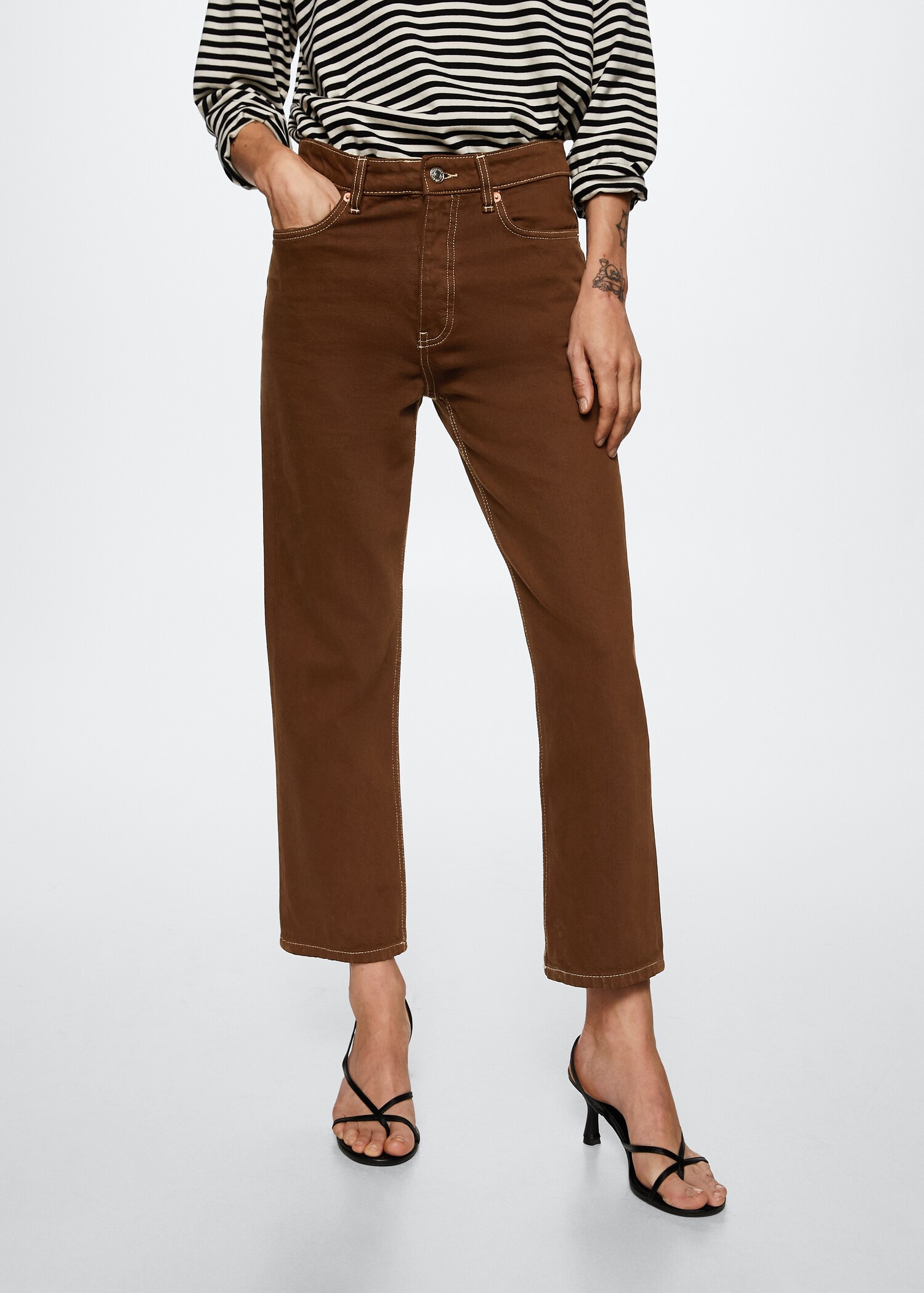 High-waist cropped straight jeans - Medium plane