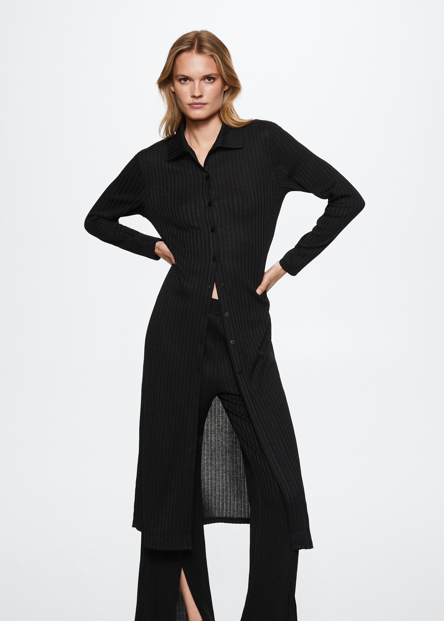 Ribbed long cardigan - Medium plane