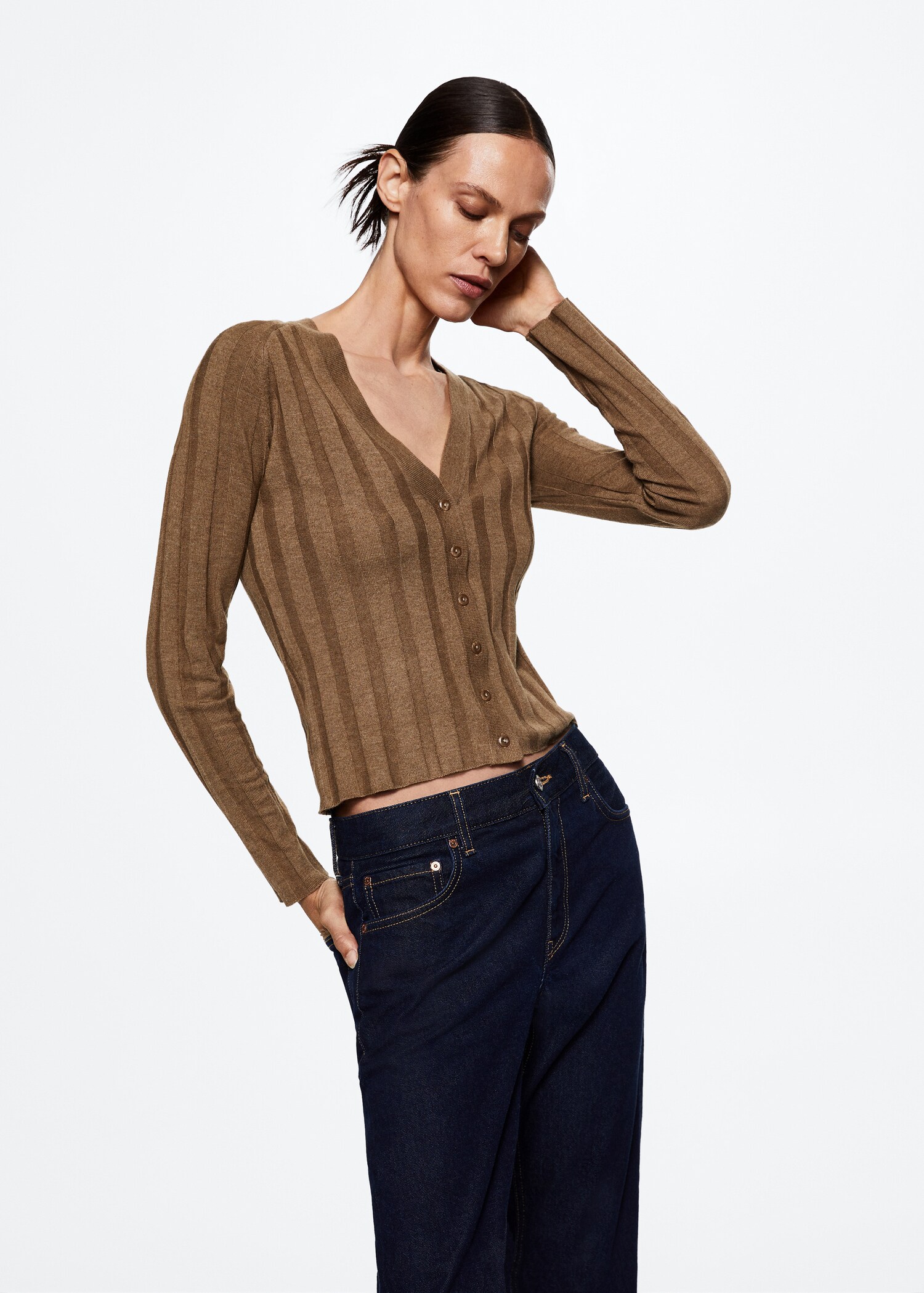 Buttoned ribbed cardigan - Medium plane