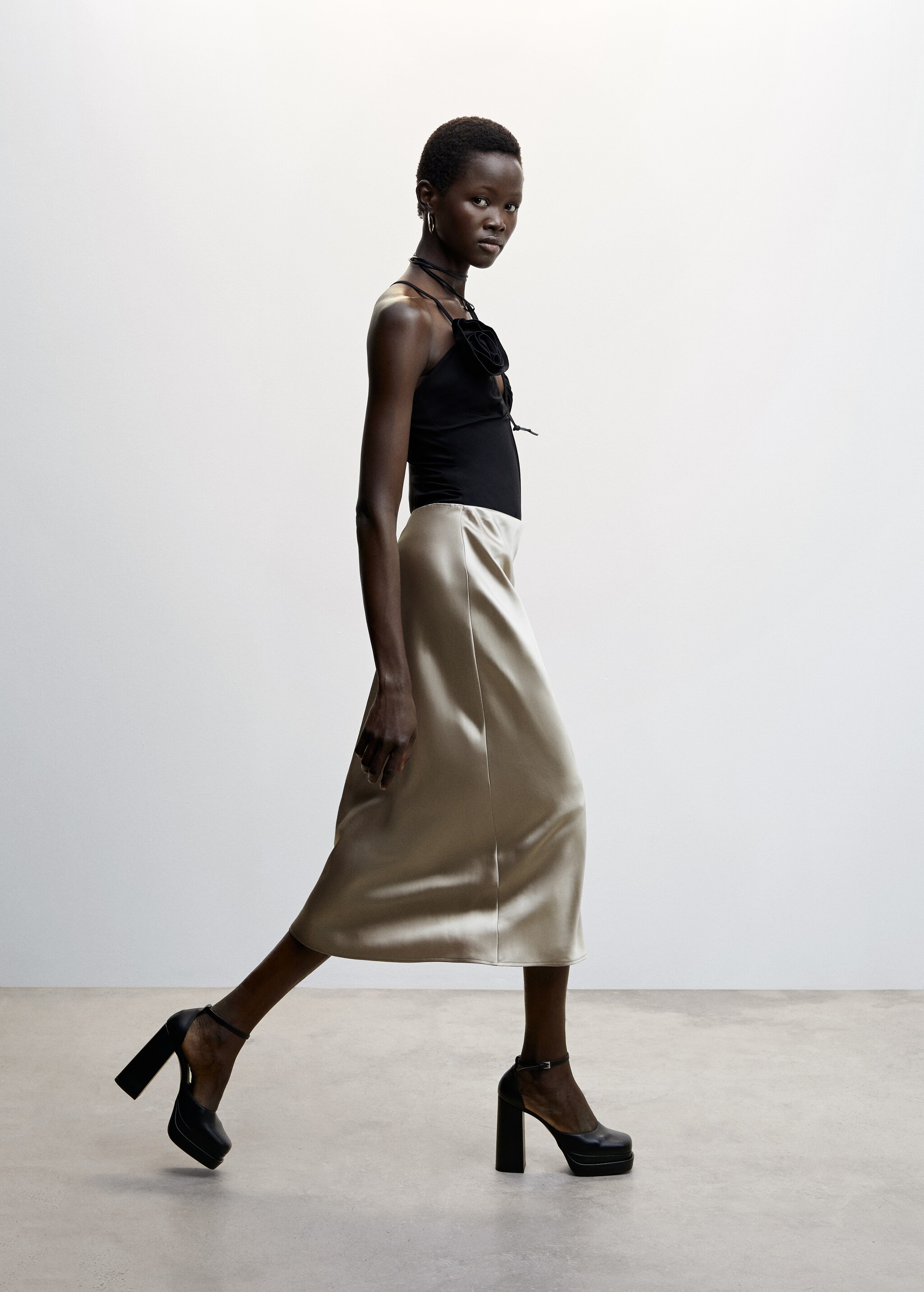 Midi satin skirt - Details of the article 1