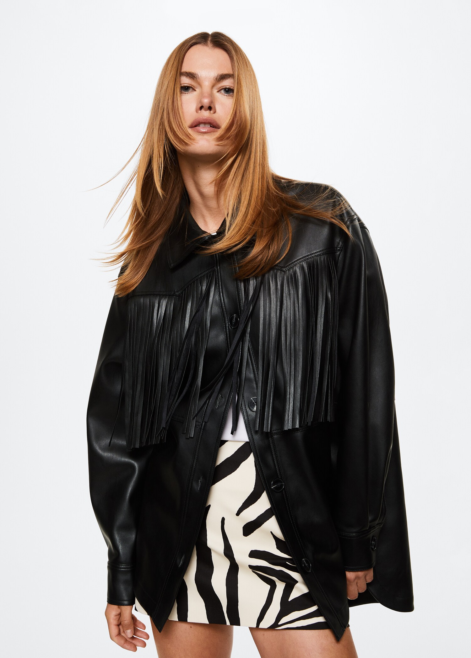 Leather-effect fringed jacket - Medium plane