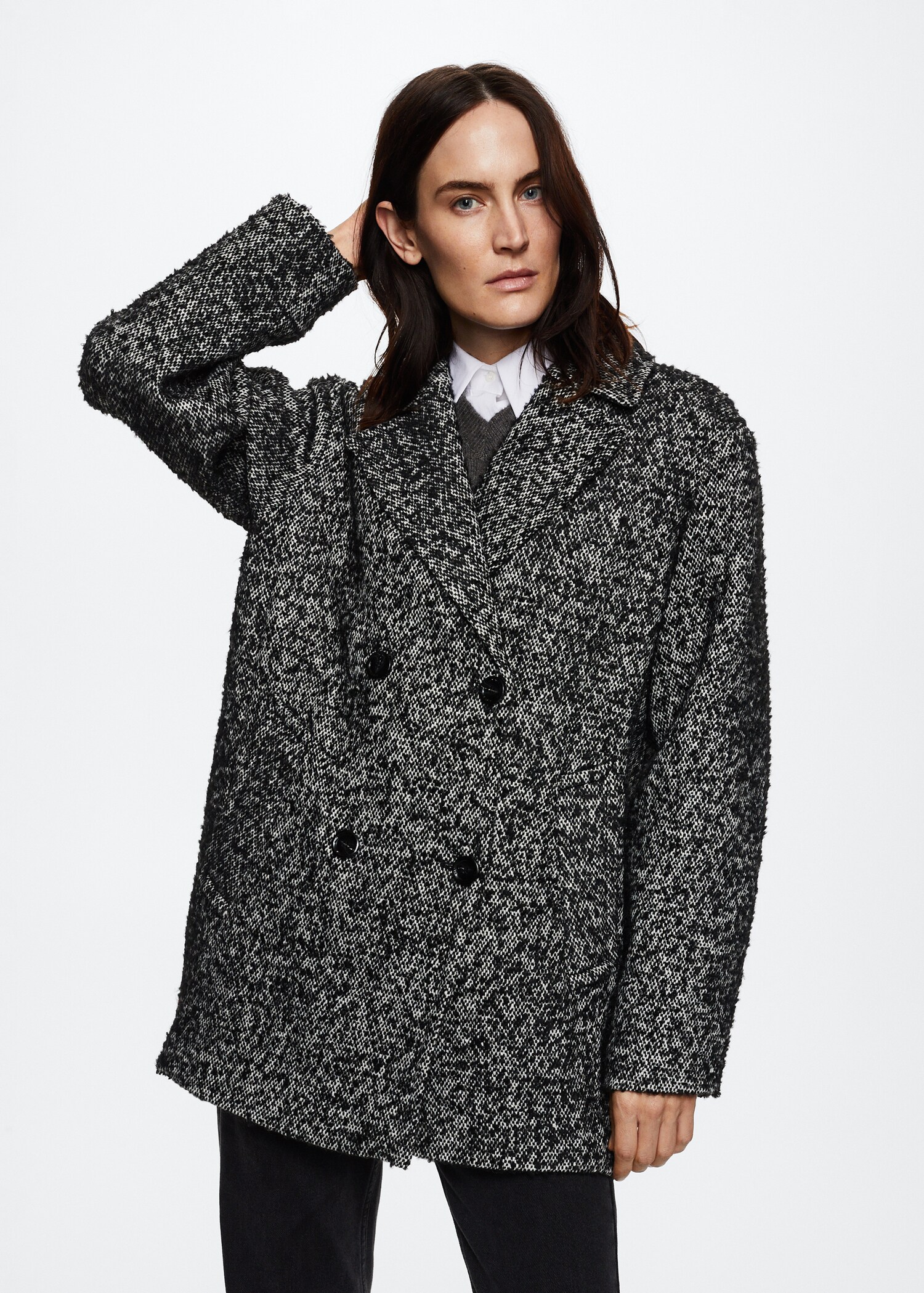 Flecked textured coat - Woman | MANGO OUTLET United Kingdom