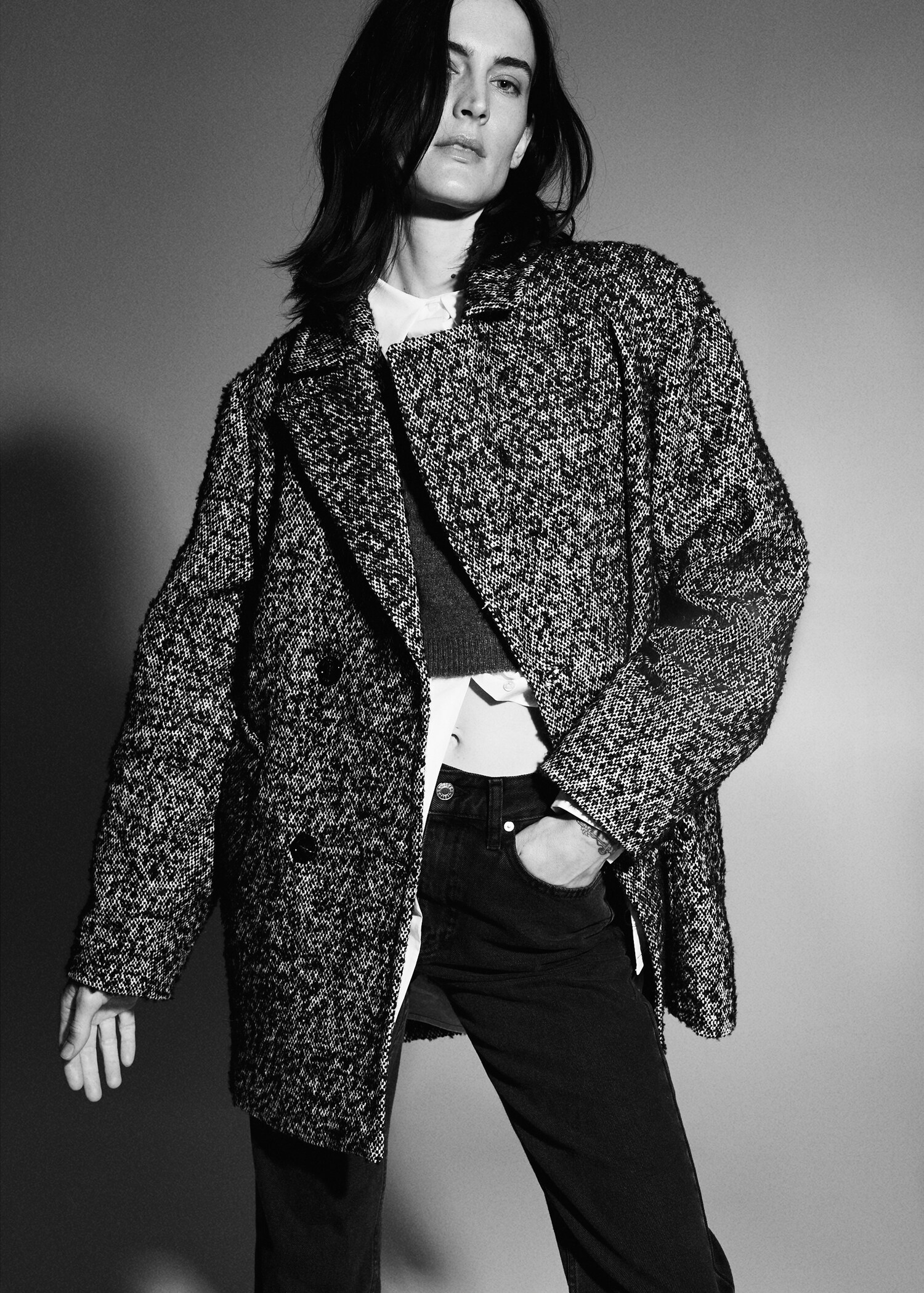 Flecked textured coat - Woman | MANGO OUTLET United Kingdom