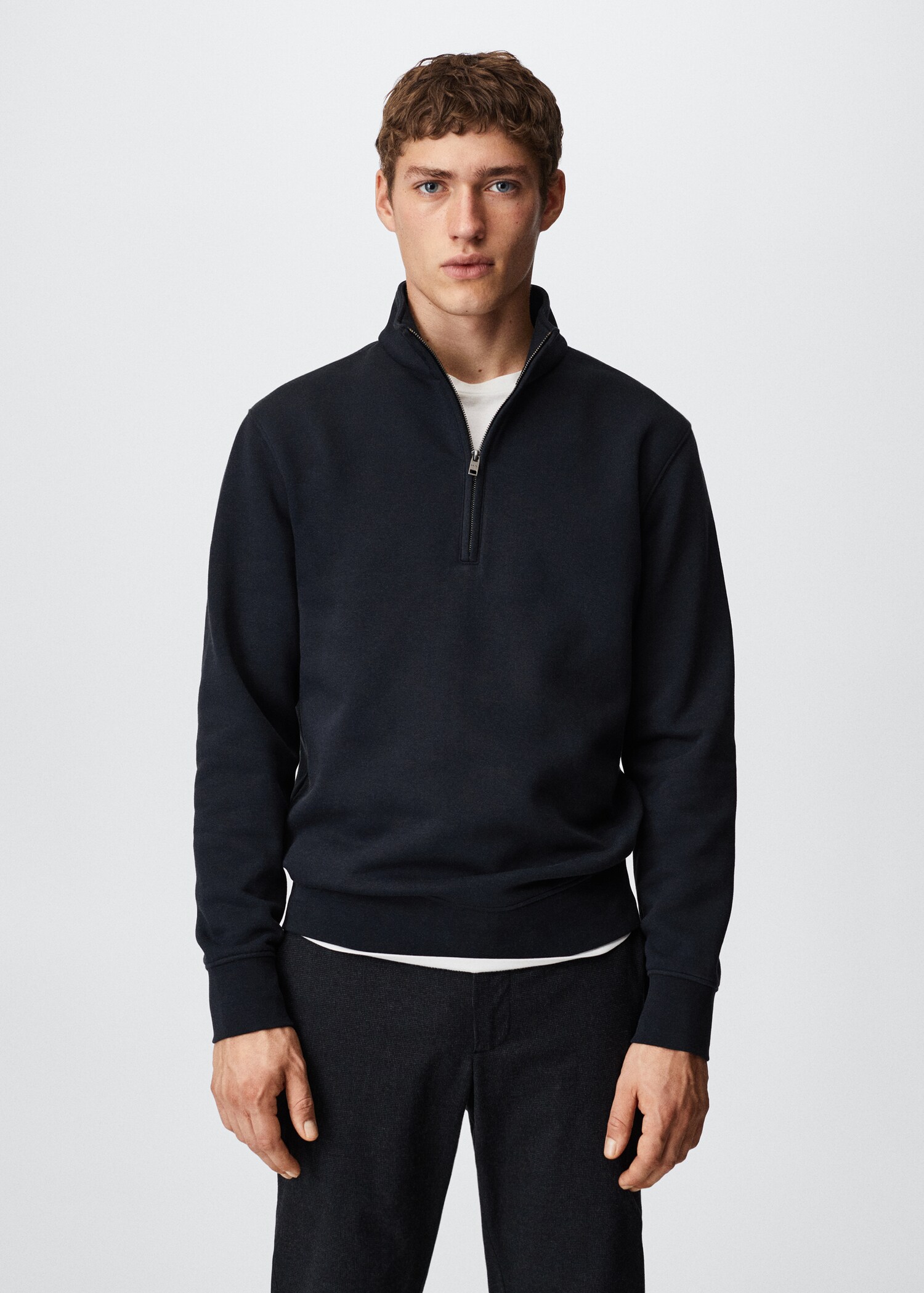 Baumwoll-Sweatshirt mit Zip-Kragen - Mittlere Ansicht
