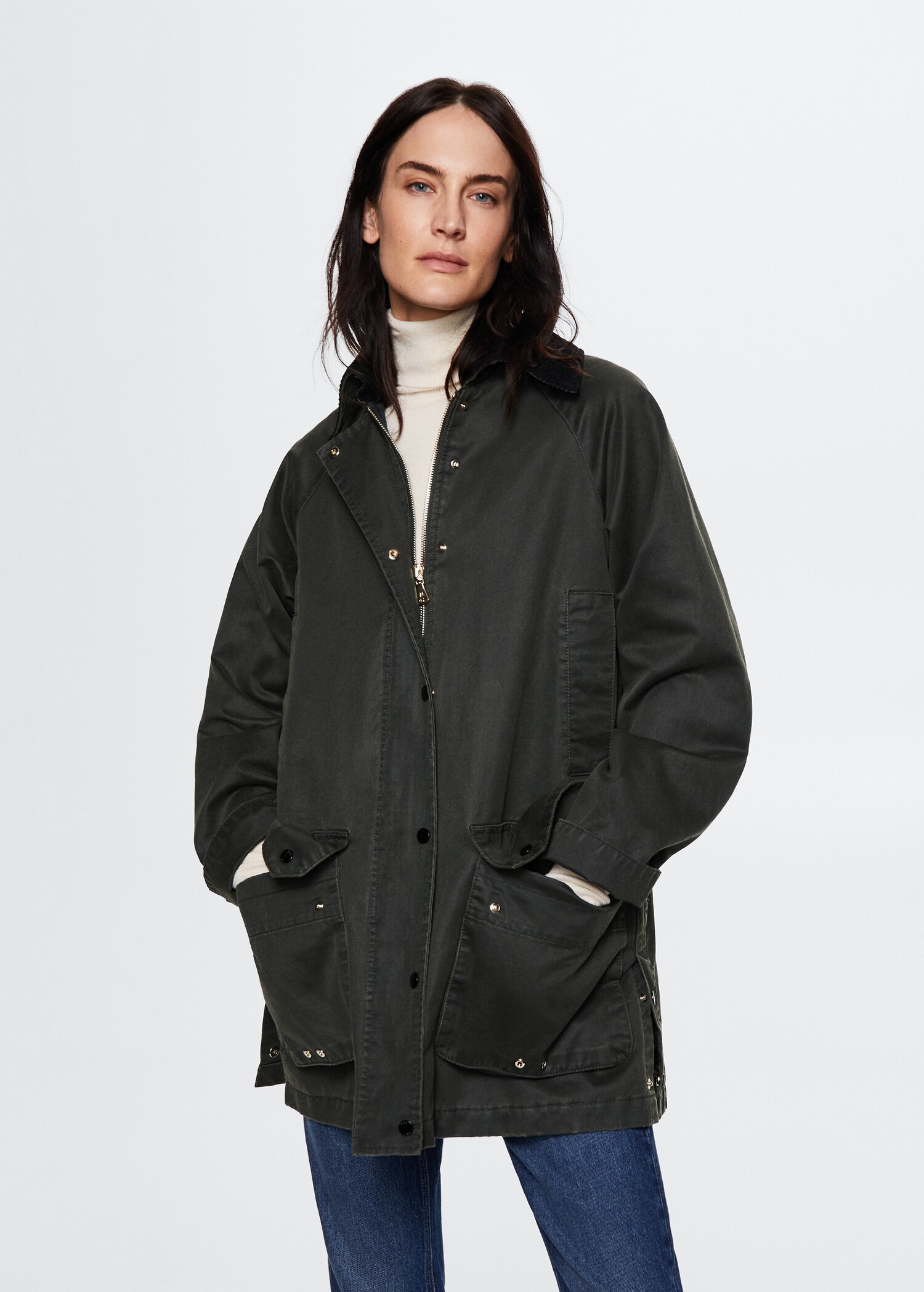 Waxed-effect short parka - Medium plane