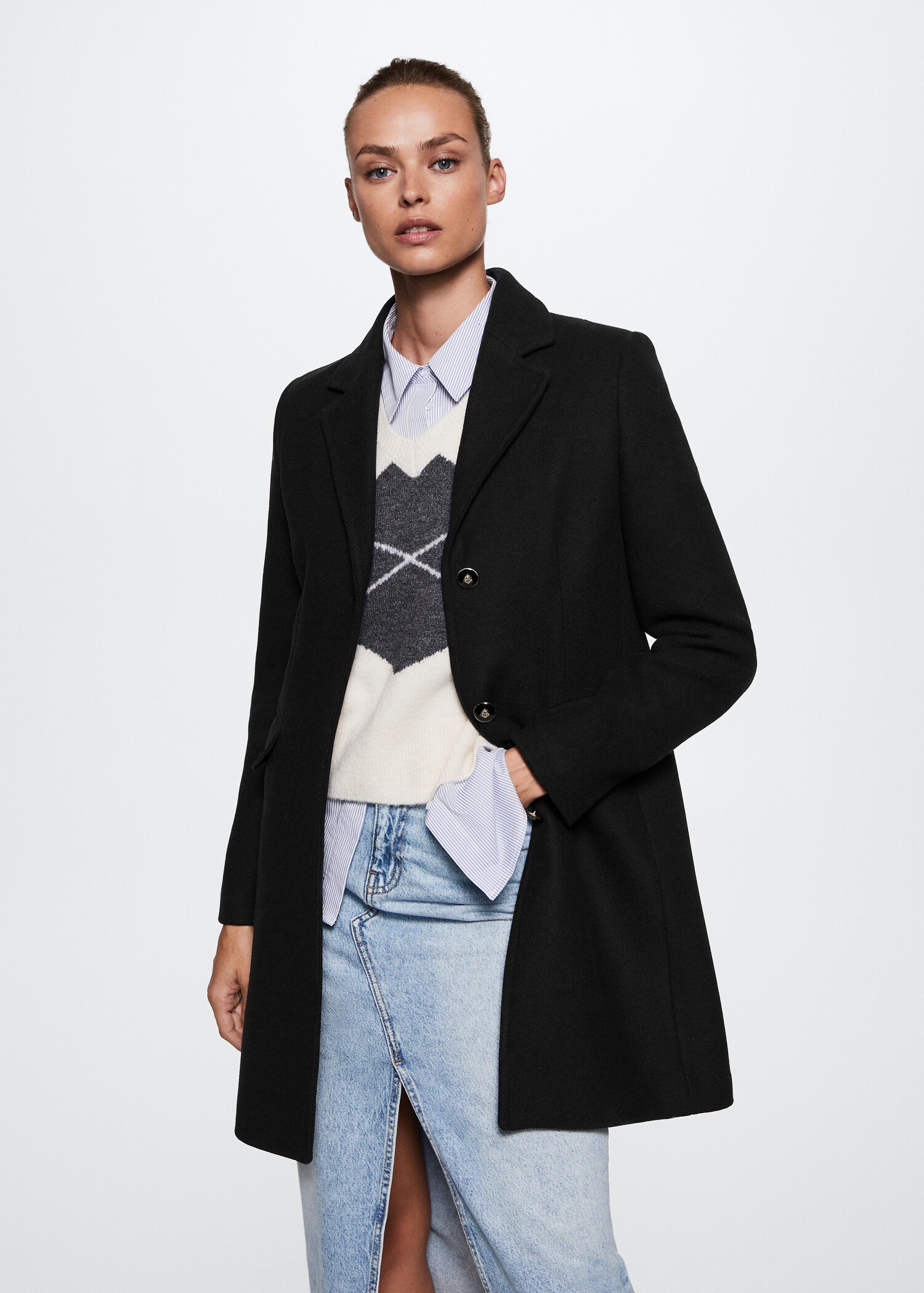 Buttoned wool coat - Medium plane