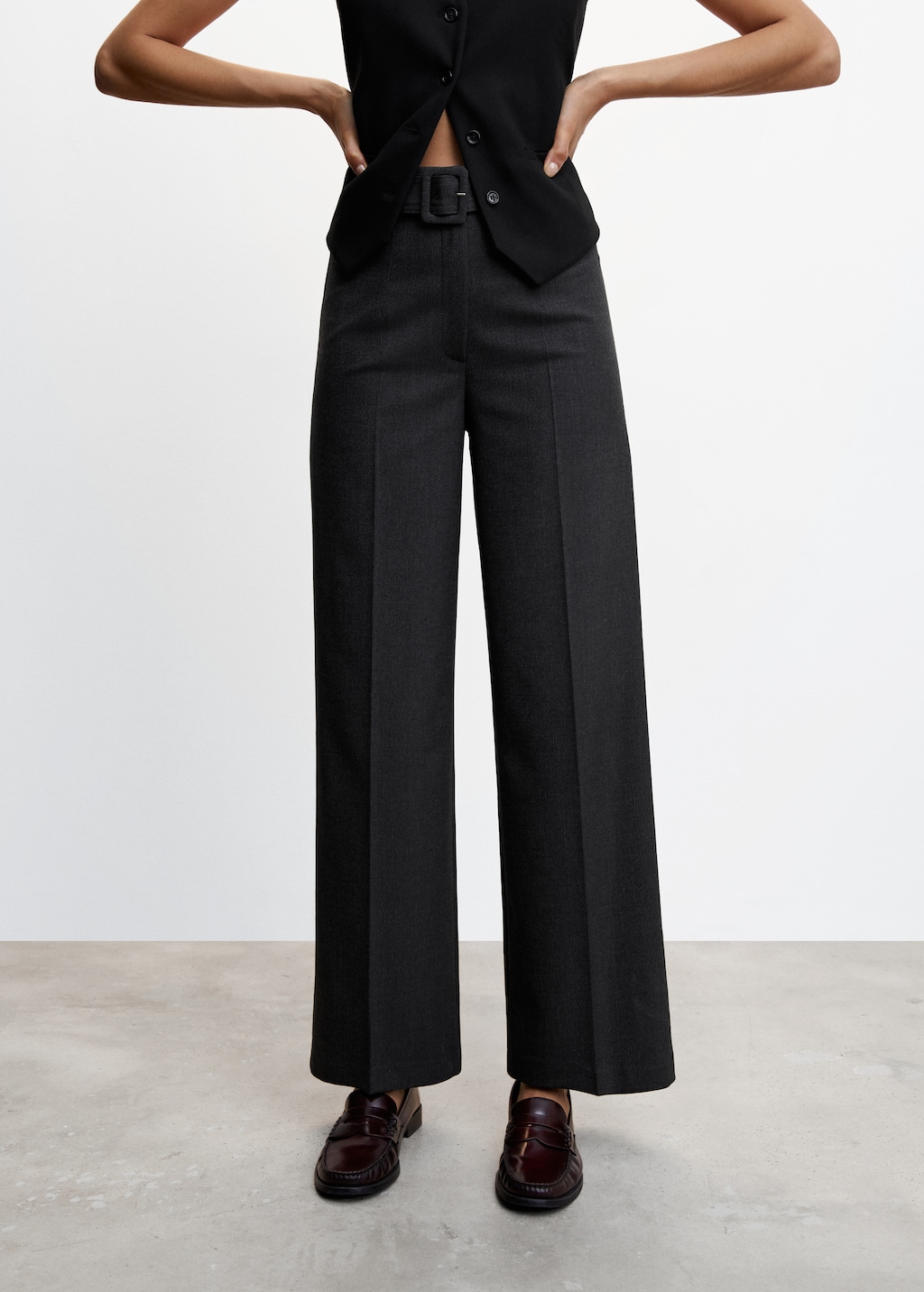 Belt high-waist trousers - Women | MANGO OUTLET USA