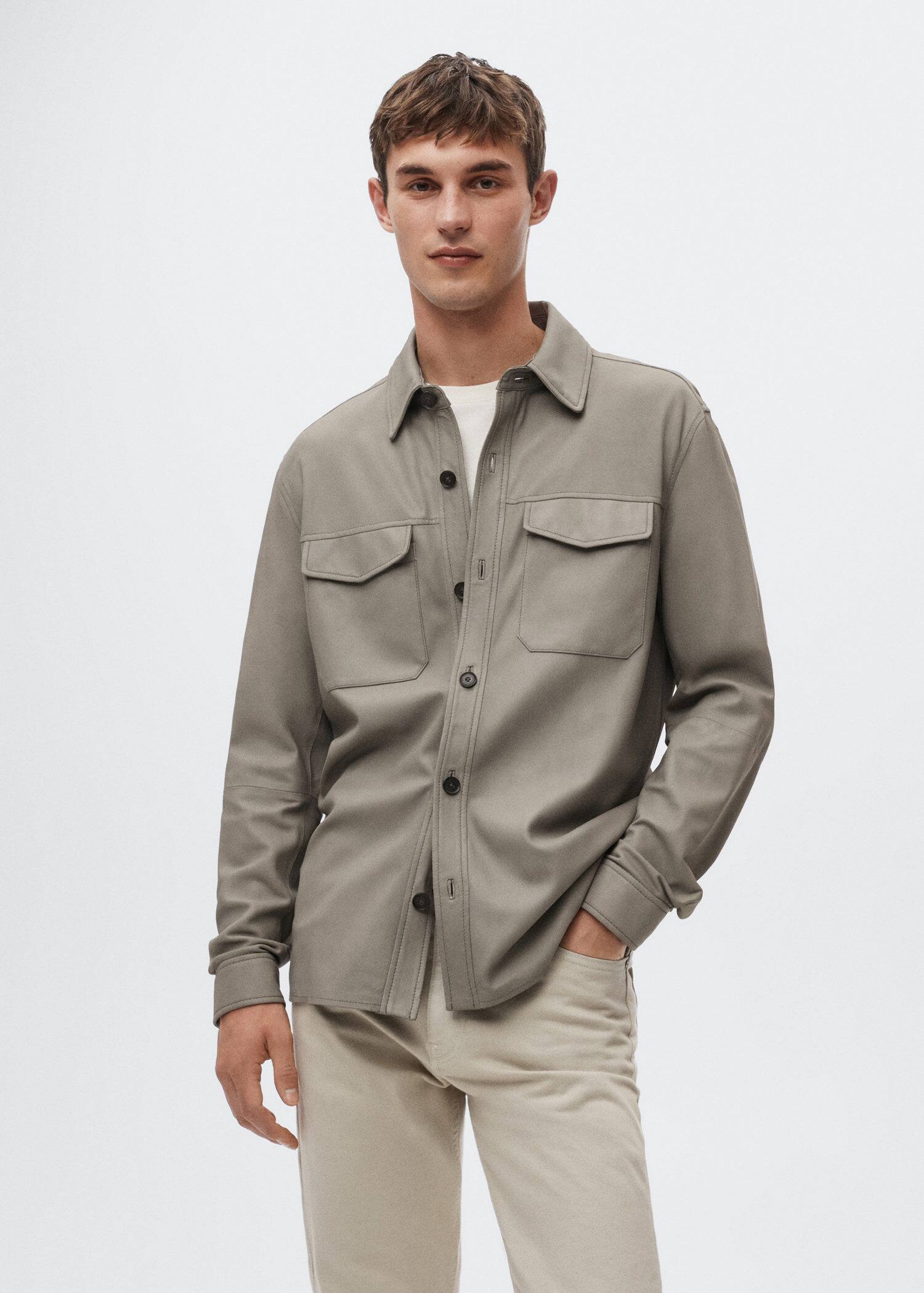 Leather overshirt with pockets - Medium plane