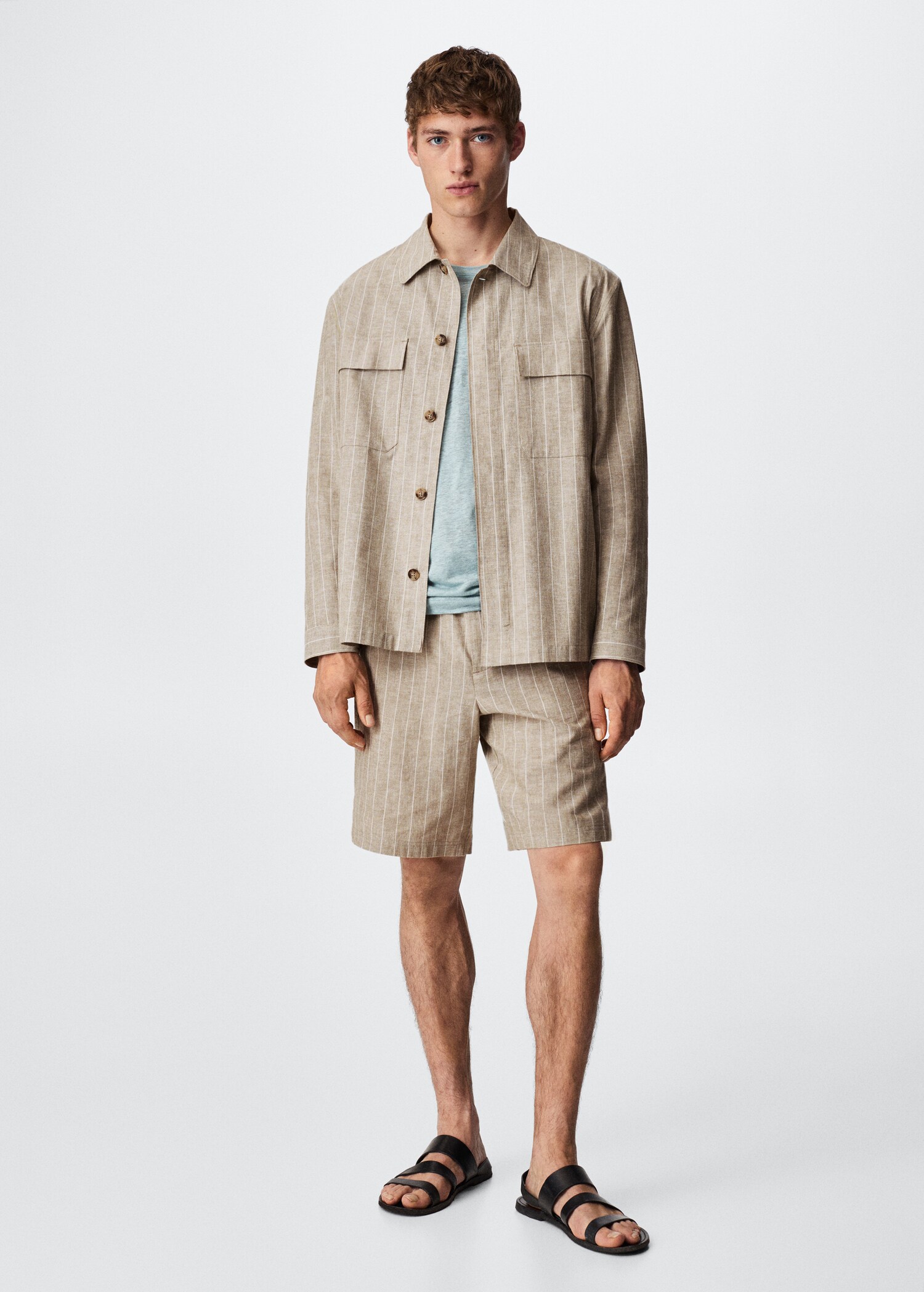 Striped cotton linen overshirt - General plane