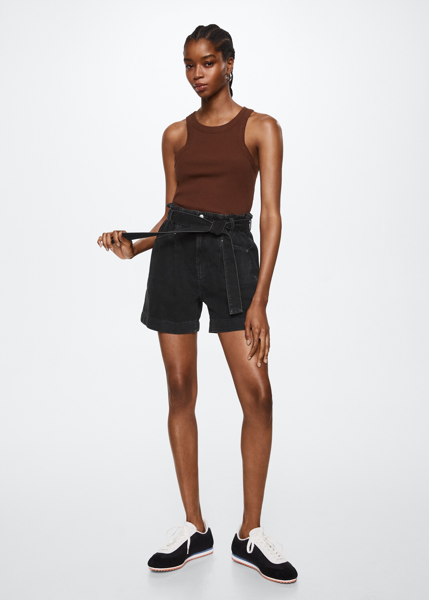 Paperbag denim shorts - General plane
