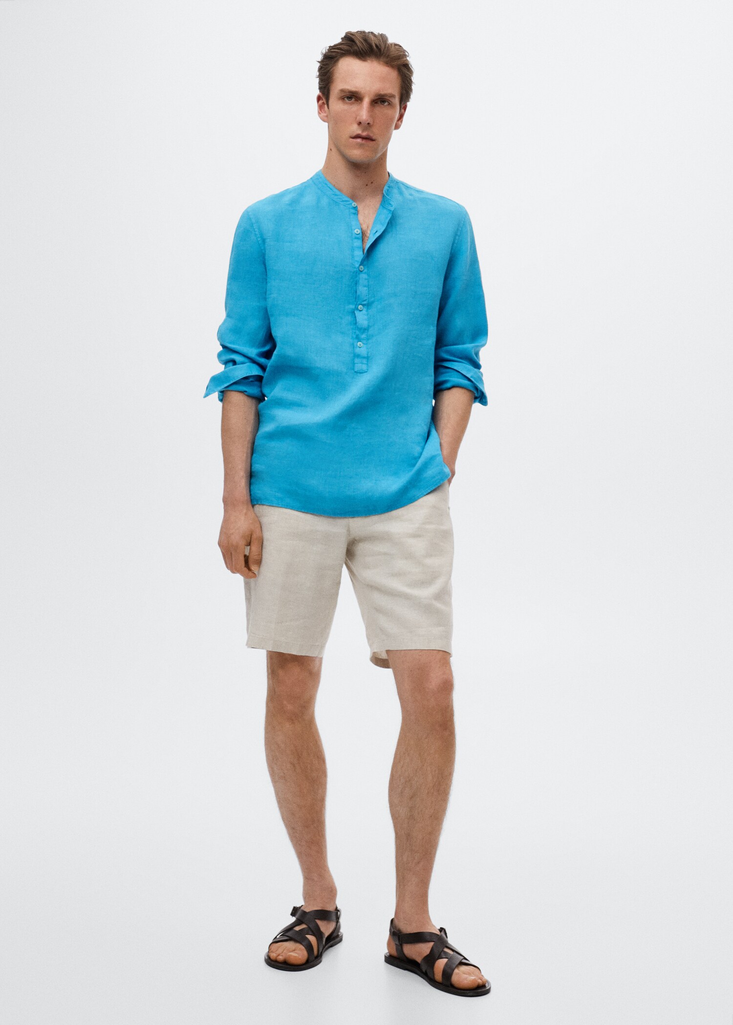 Regular-fit Mao-collar linen shirt - General plane