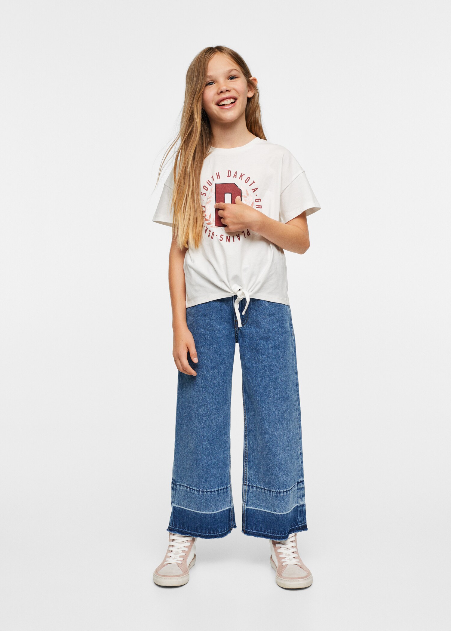 Gemustertes T-Shirt mit Knotendetail - Allgemeine Ansicht
